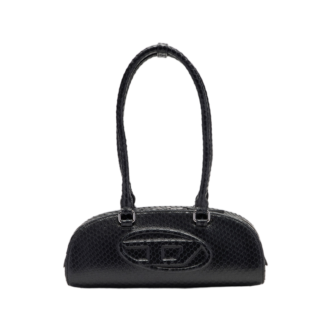 디젤 1DR 돔 일롱게이티드 볼링백 텍스처드 레더 블랙(Diesel 1Dr Dome-Elongated Bowling Bag In Textured Leather Black)