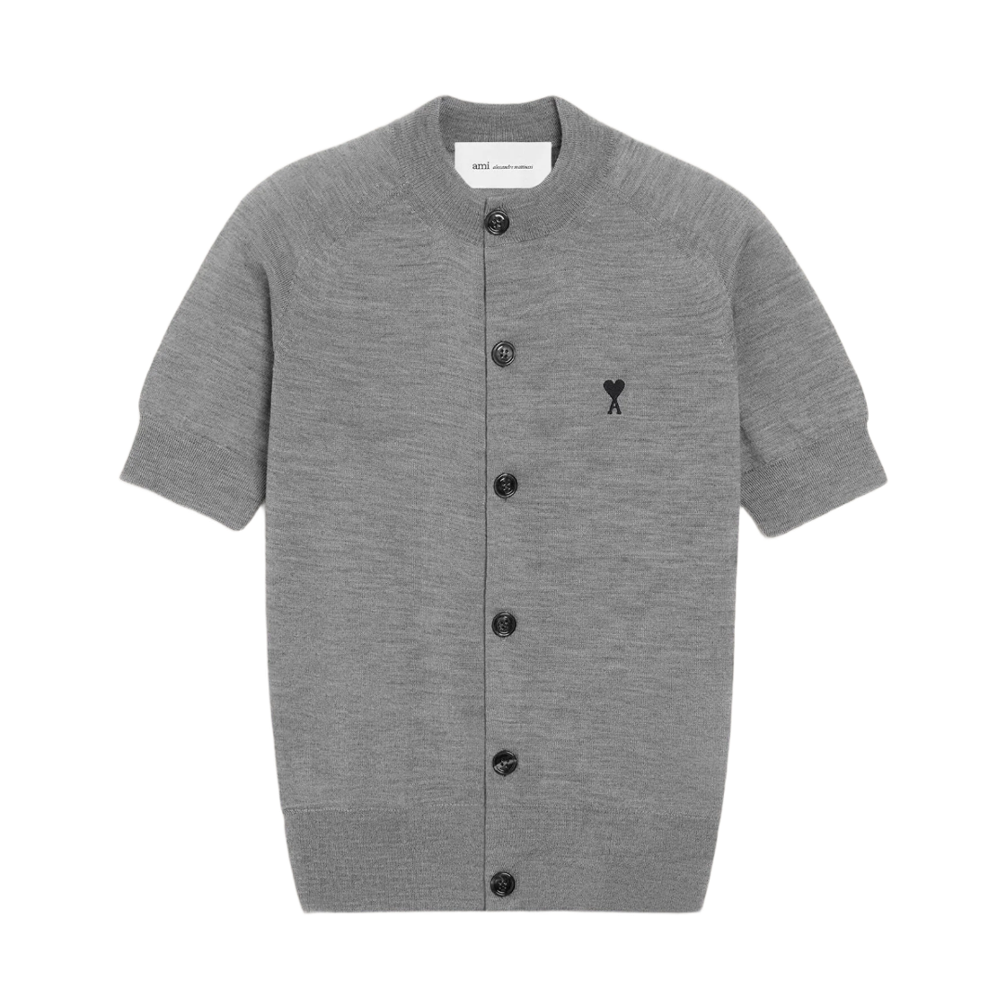 (W) 아미 그레이 울 숏슬리브 아미 드 하트 가디건 헤더 그레이 블랙((W) AMI Grey Wool Short Sleeves Ami De Coeur Cardigan Heather Grey Black) - 1