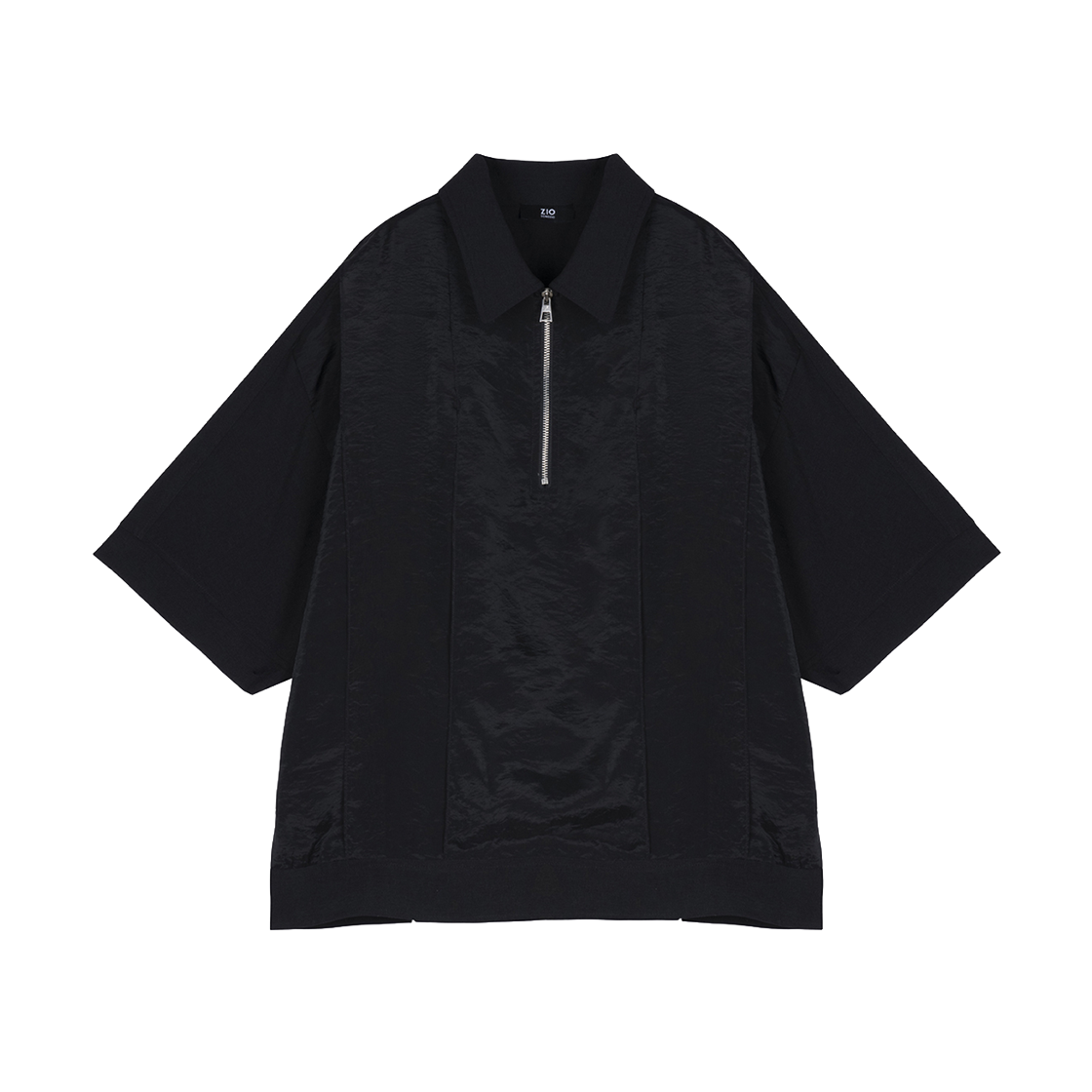 지오송지오 컬렉션 레이어드 슬릿 카라 티셔츠 블랙 BI3TS301BK(ZIOSONGZIO COLLECTION Layered Slit Collared T-Shirt Black) - 1