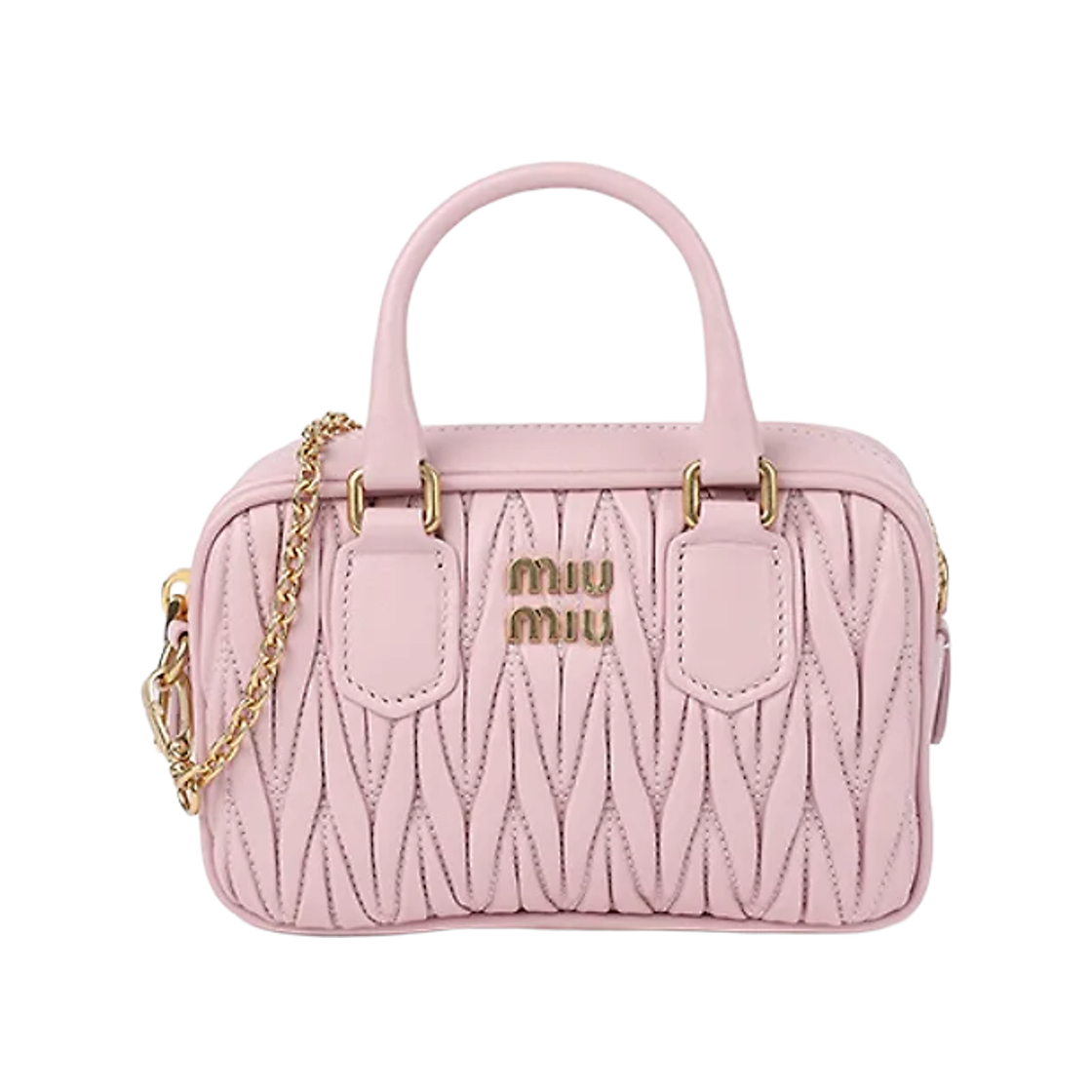 미우 미우 마테라쎄 나파 가죽 탑 핸들 미니백 앨러배스터 핑크(Miu Miu Matelasse Nappa Leather Top Handle Mini Bag Alabaster Pink)