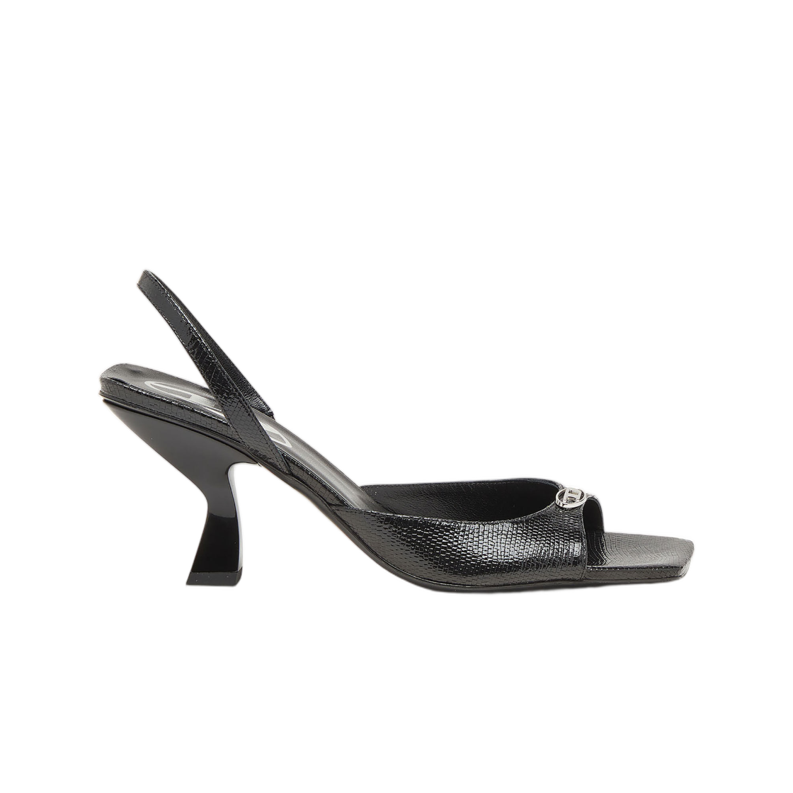 (W) 디젤 D-엠버 슬링백 샌들 리자드 이펙트 레더 블랙((W) Diesel D-Amber-Slingback Sandals In Lizard-Effect Leather Black)
