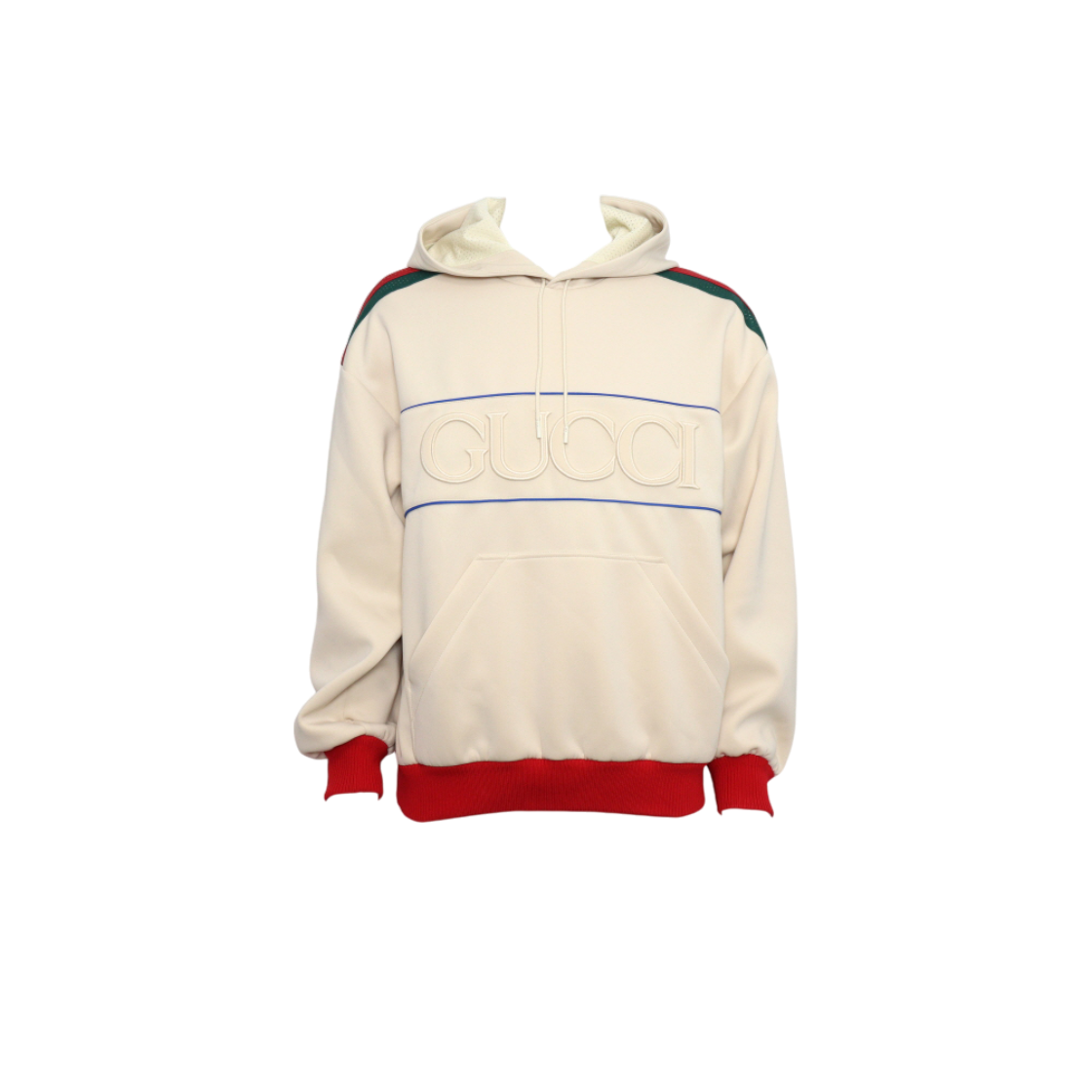 구찌 752274 아이보리 웹 디테일 엠보스 남성 후드 티셔츠aa61175(Gucci Ivory Web Detail Embossed Men's Hoodie) - 1