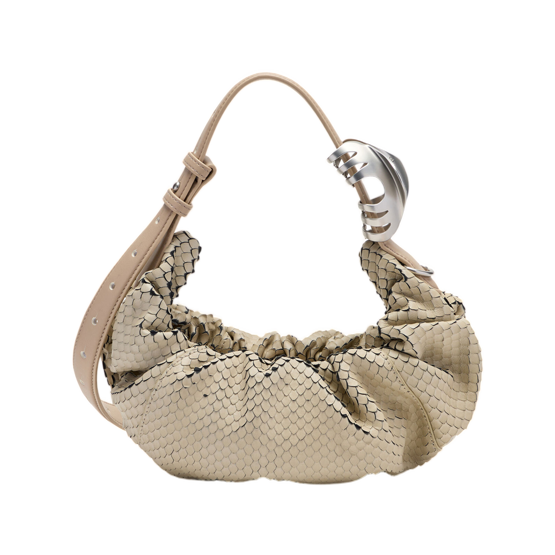 디젤 그랩-D 스크런치 호보백 텍스처드 레더 베이지(Diesel Grab-D-Scrunched Hobo Bag In Textured Leather Beige) - 2