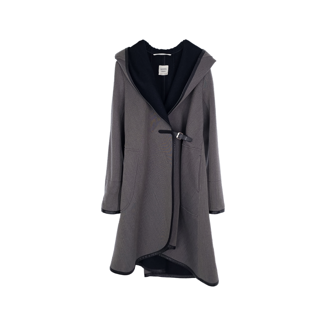 ITHSIH6GMMM7 Hermes Leather Trimmed Hooded Coat 34 Gray/Navy (6HA0222)