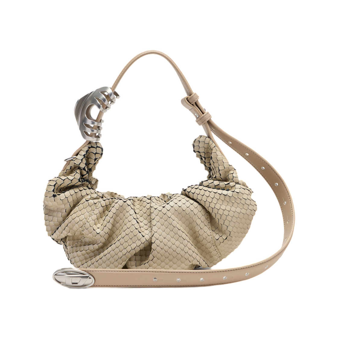 X10479P8958-T2039 Diesel Grab-D-Scrunched Hobo Bag In Textured Leather Beige