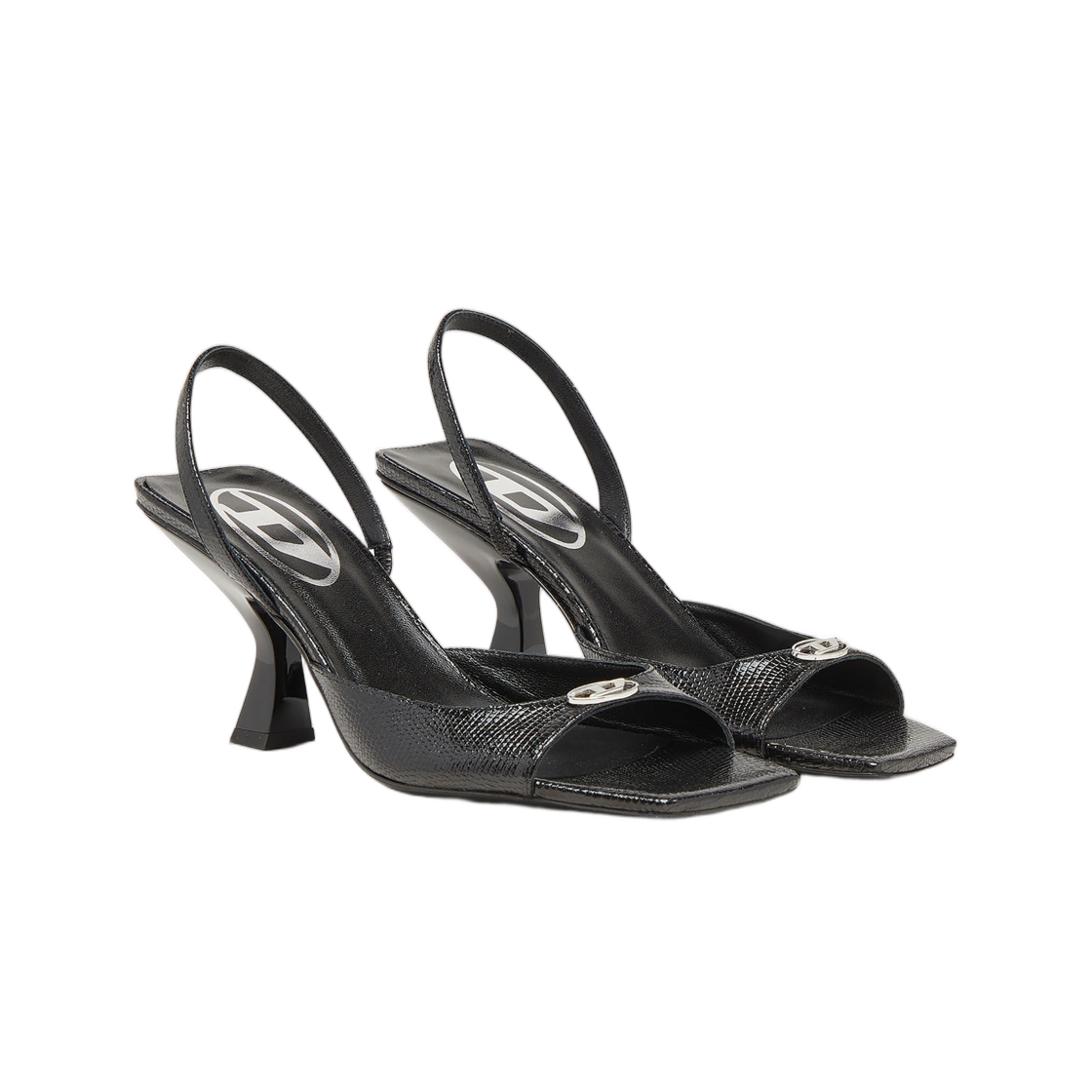 (W) 디젤 D-엠버 슬링백 샌들 리자드 이펙트 레더 블랙((W) Diesel D-Amber-Slingback Sandals In Lizard-Effect Leather Black) - 2