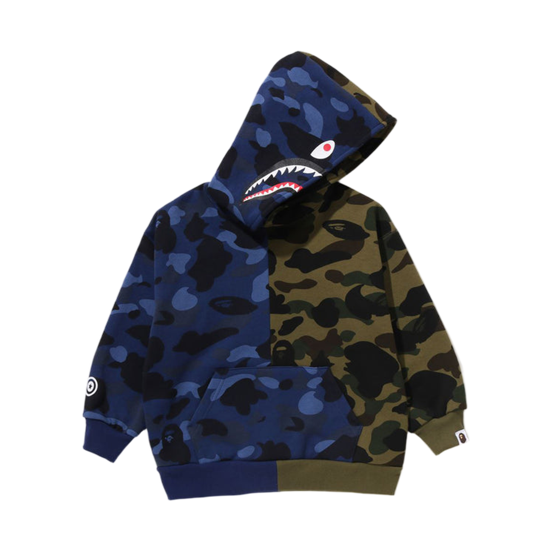 (키즈) 베이프 스플릿 카모 샤크 릴렉스드 핏 풀오버 후드 네이비 그린((Kids) BAPE Split Camo Shark Relaxed Fit Pullover Hoodie Navy Green) - 1