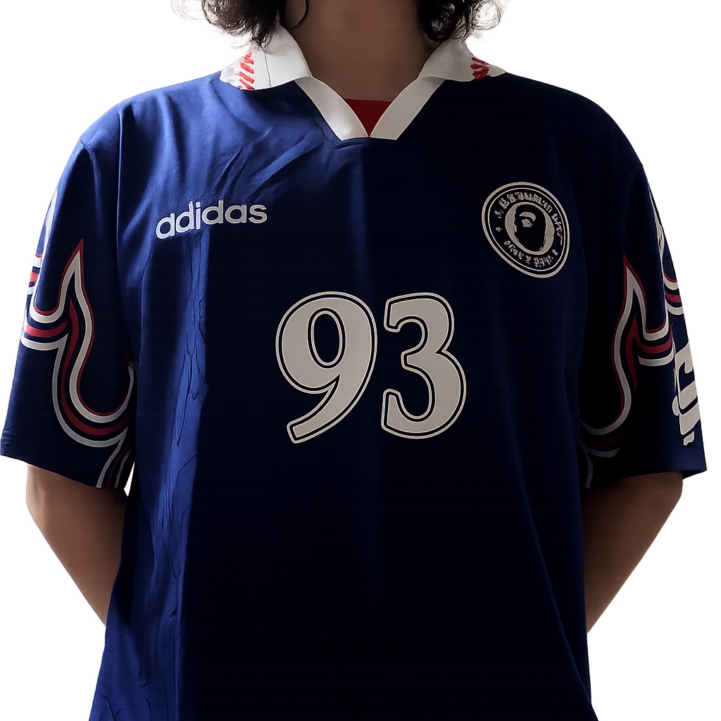 Adidas x BAPE Short Sleeve Flames Jersey Japan Blue - KR Sizing (Non Marking Ver.) 착용 스타일