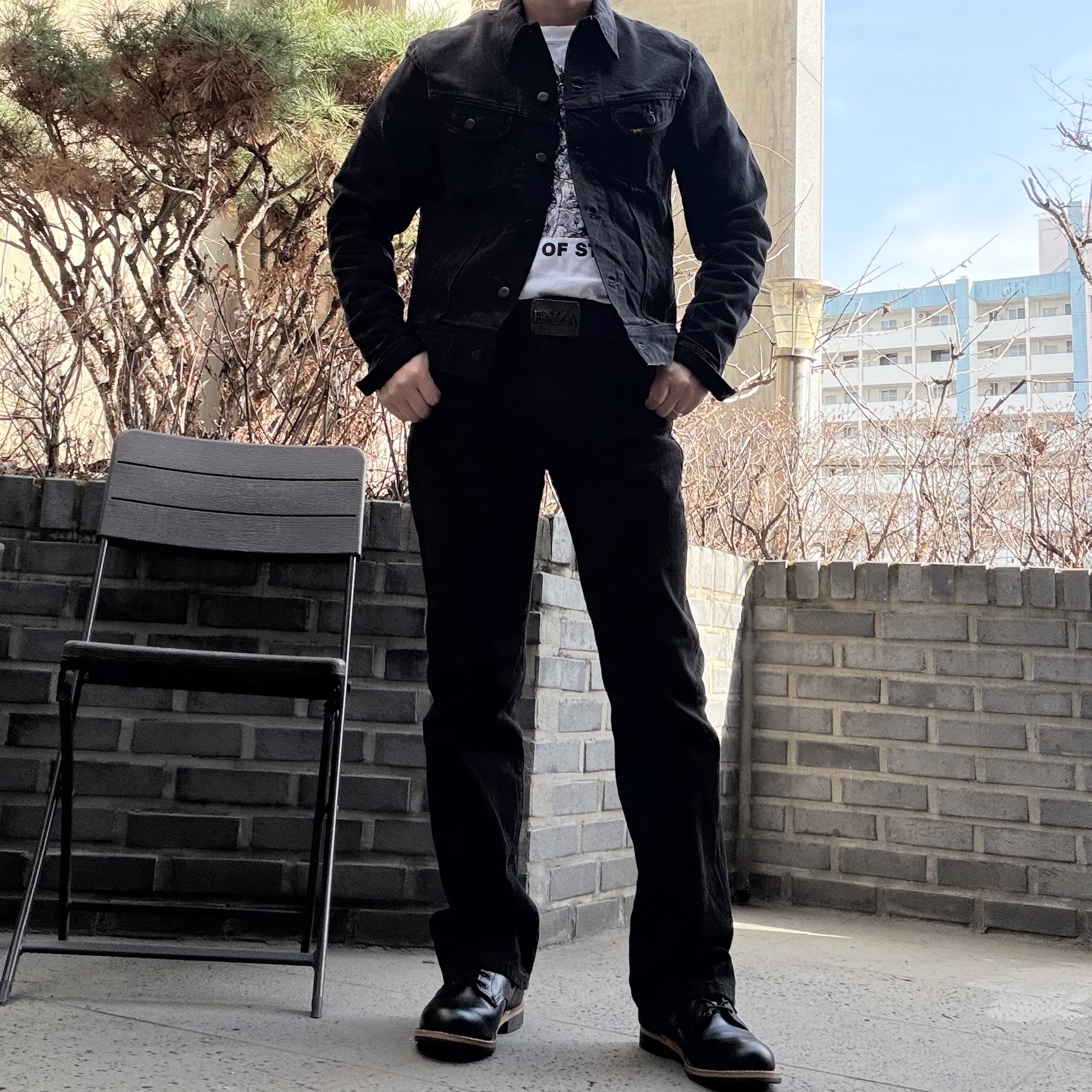 Double RL Denim Trucker Jacket Black, Red Wing Beckman 9423 Black Excalibur - D 착용 스타일