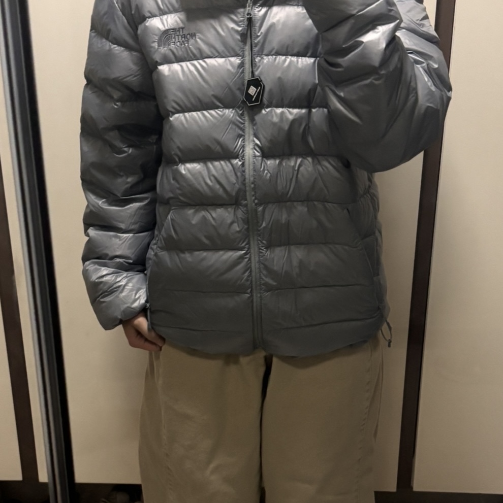 The North Face Matier Down Hoodie RDS Light Gray - 25FW 착용 스타일