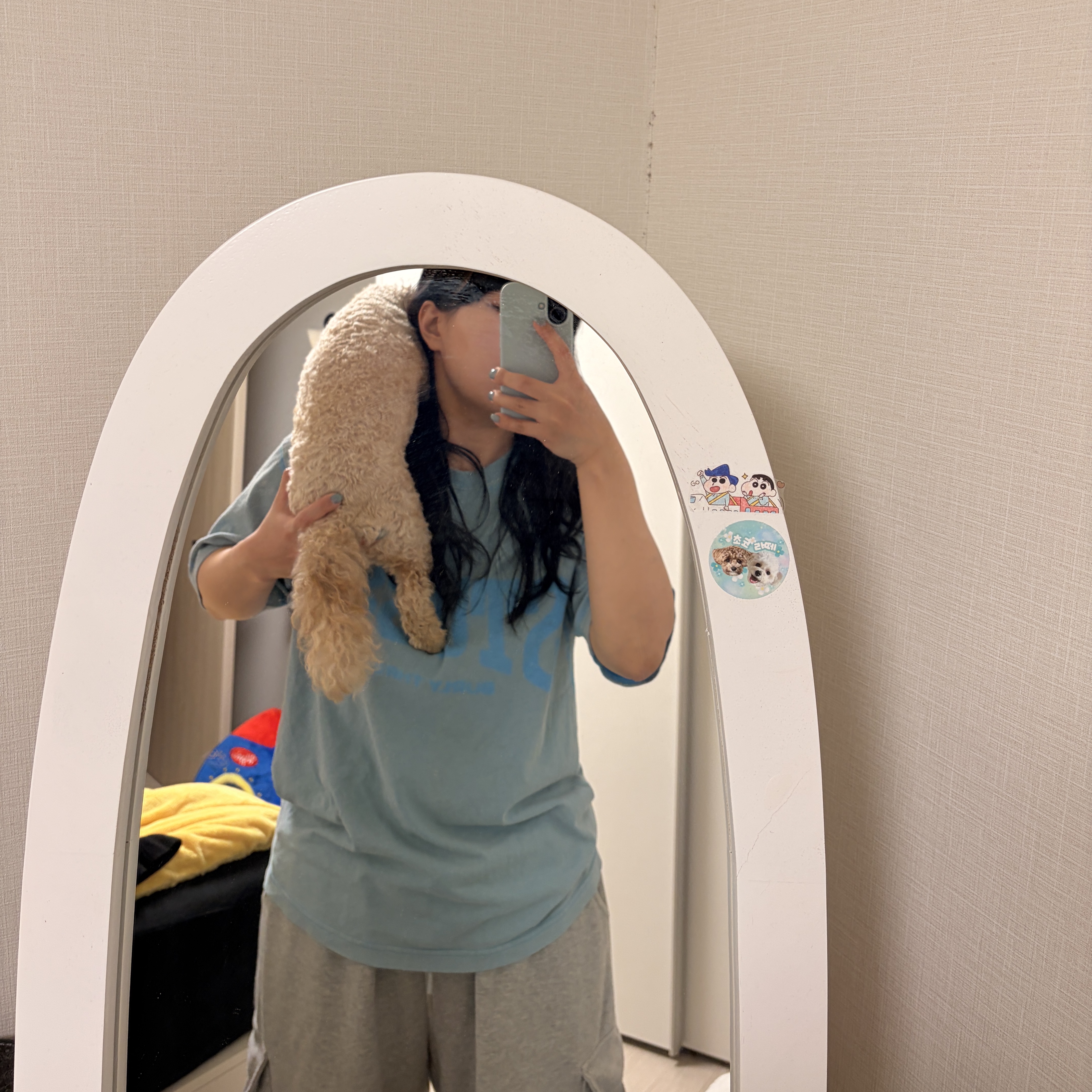 Stussy Burly Stone Washed Tee Sky Blue 착용 스타일 - 4