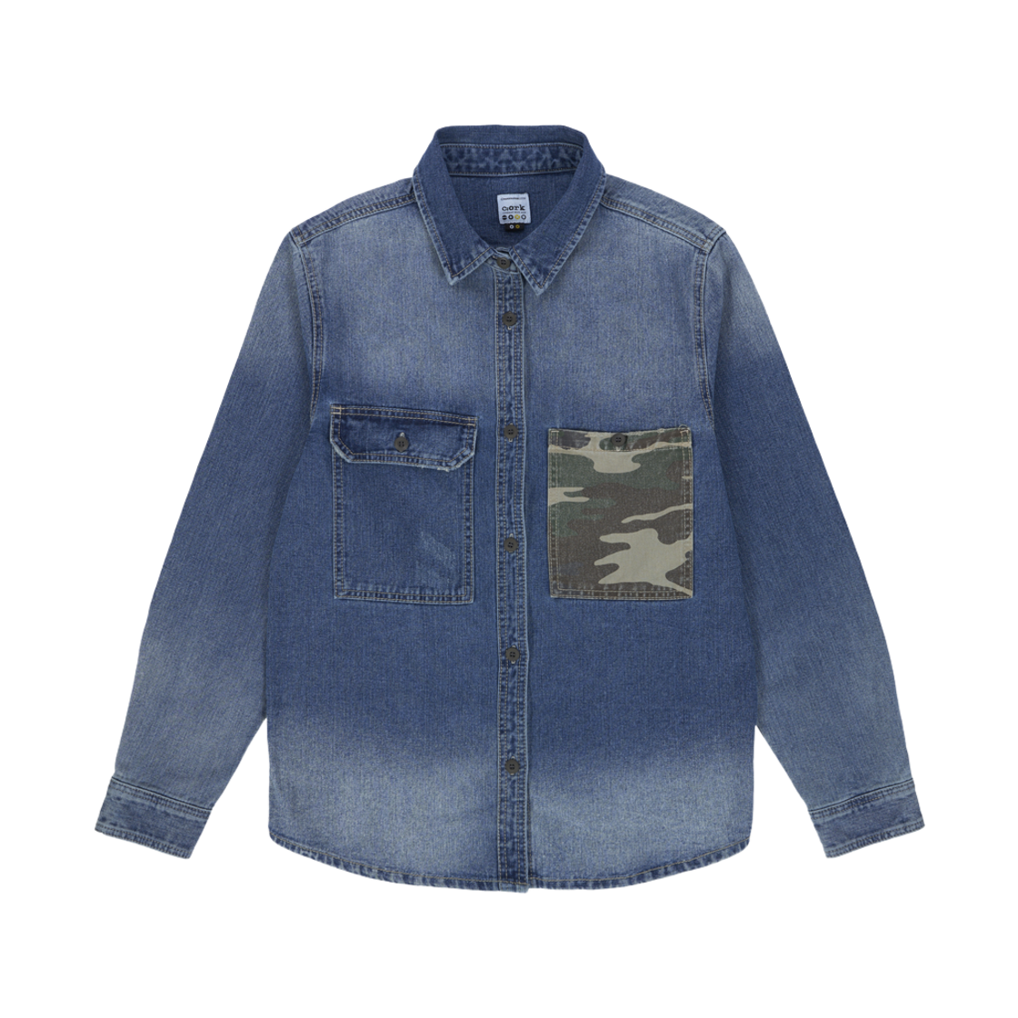 6SS07SH06 Ryul+Wai: Denim Gradation Camouflage Shirts Indigo C6