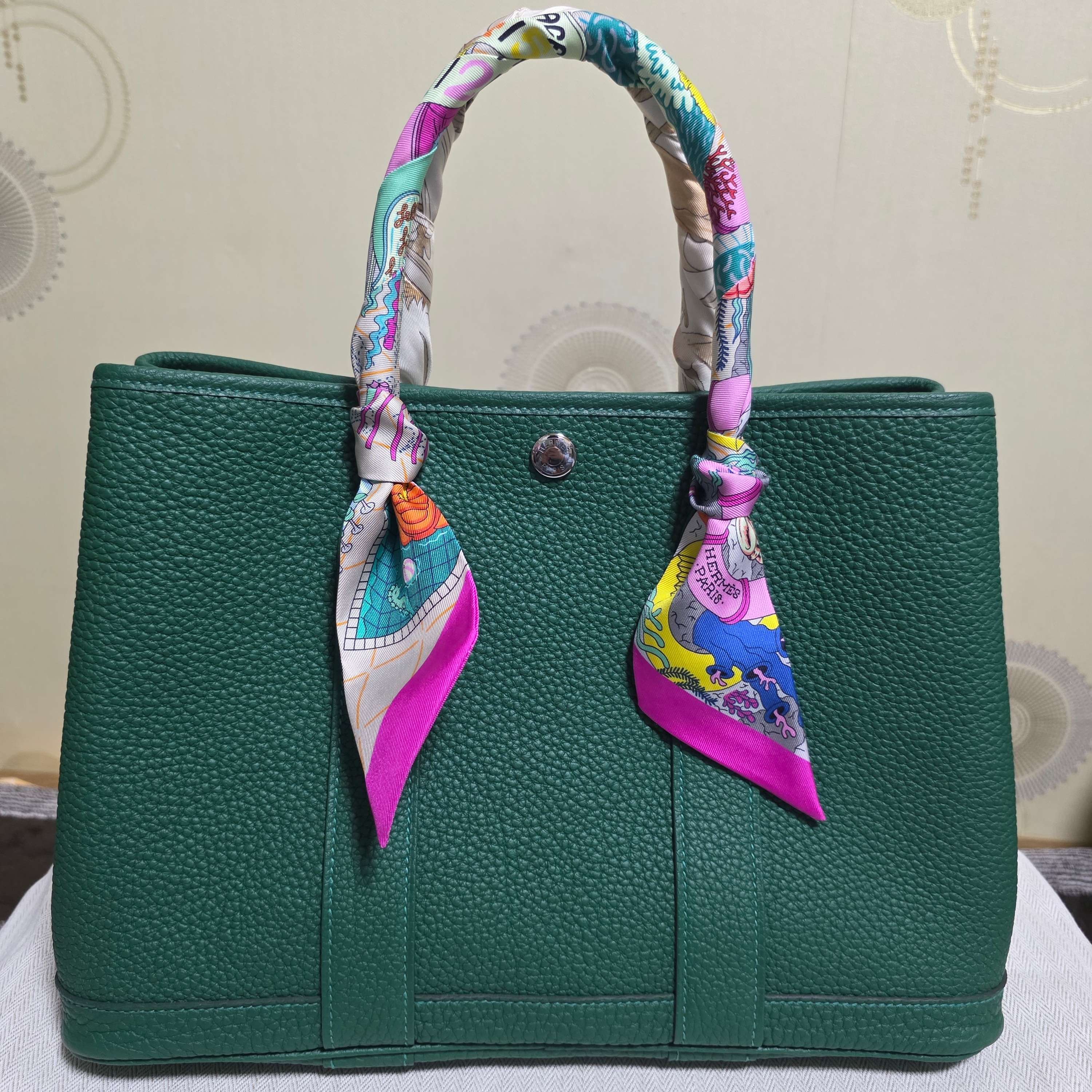 Hermes Garden Party 30 Bag Negonda & Palladium Vert Moyen 착용 스타일 - 1