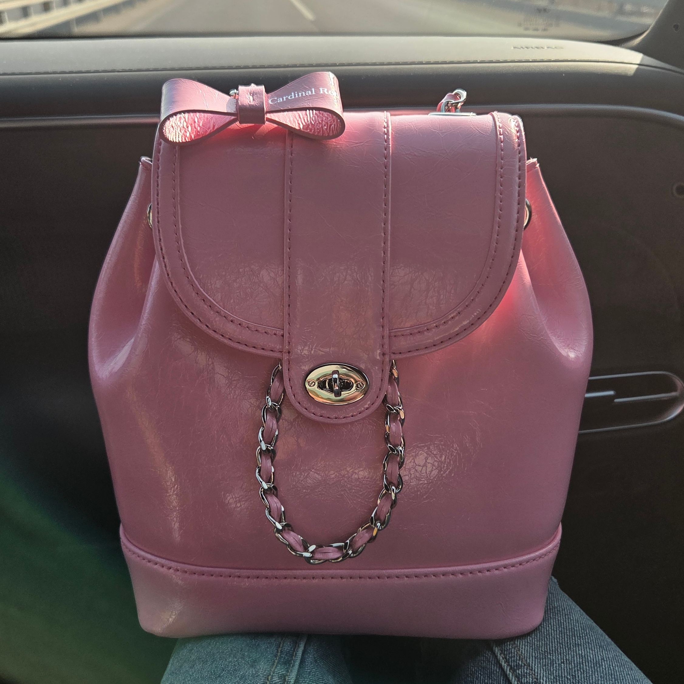 Cardinal Red Ribbon Bagcharm Pink 착용 스타일