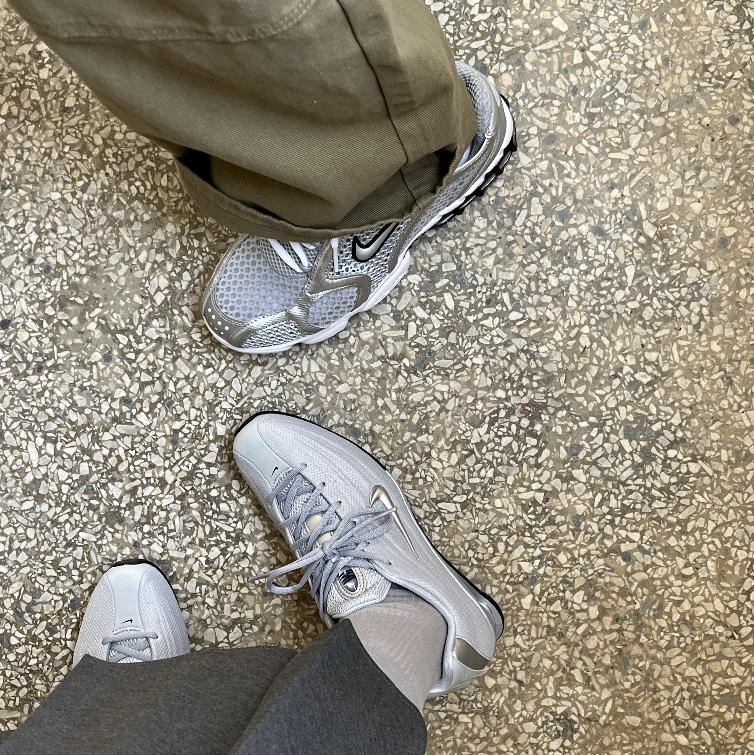 (W) Nike Shox Z Metallic Silver, Nike Air Zoom Spiridon Cage 2 Metallic Silver 착용 스타일