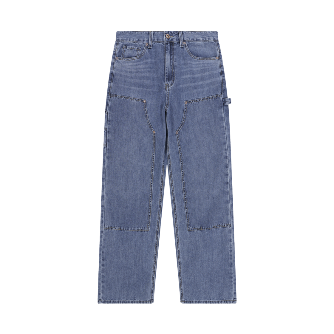 률앤와이 데님 더블 니 카펜터 와이드 팬츠 미디움 블루 C6(Ryul+Wai: Denim Double Knee Carpenter Wide Pants M Blue C6) - 1
