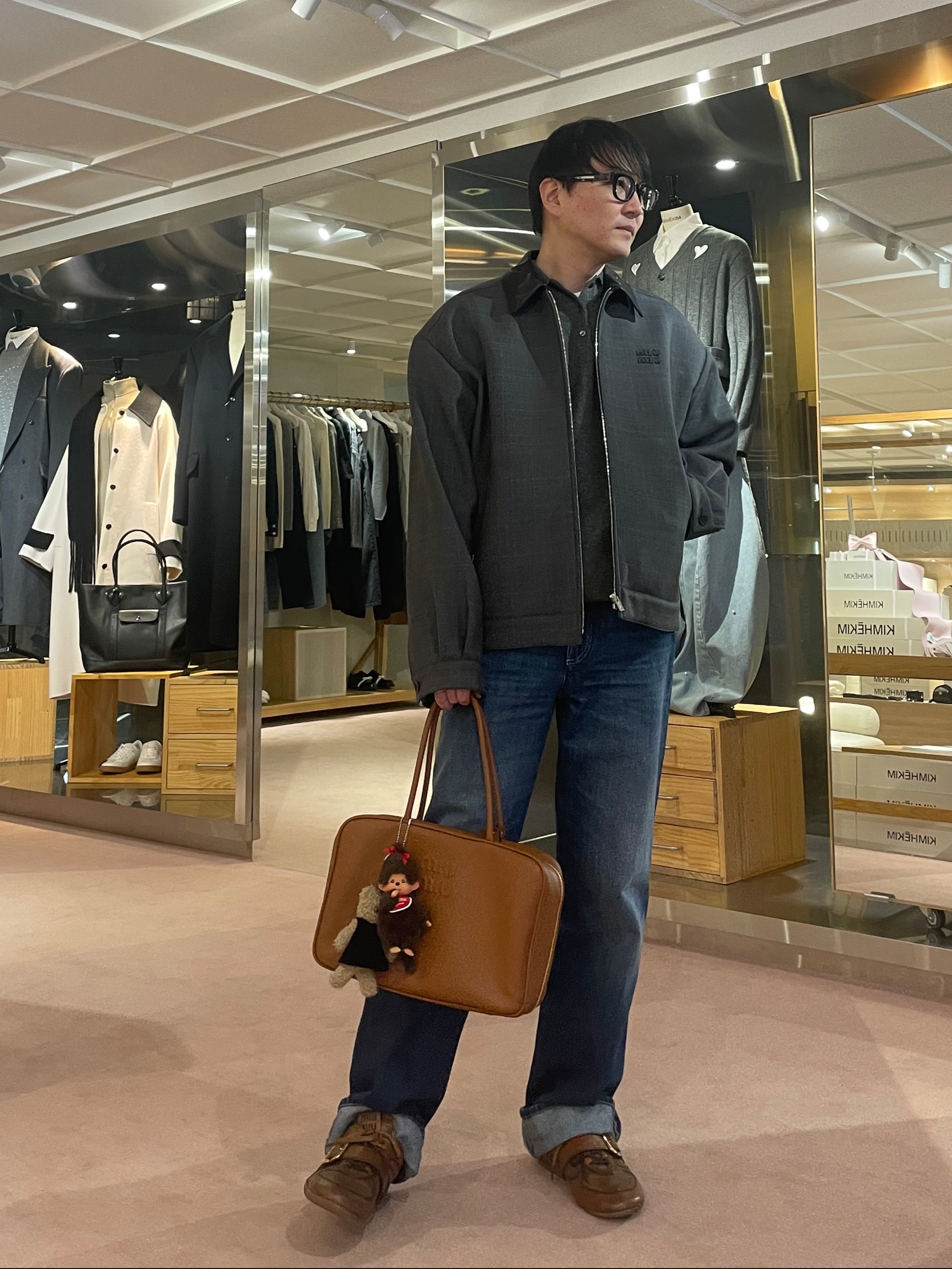 (W) Miu Miu Leather Sneakers with Buckle Cognac, Miu Miu Leather Top Handle Bag Cognac 착용 스타일