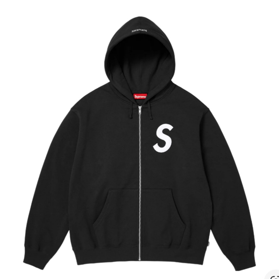 Supreme S Logo Zip Up Hooded Sweatshirt Black - 25FW 착용 스타일