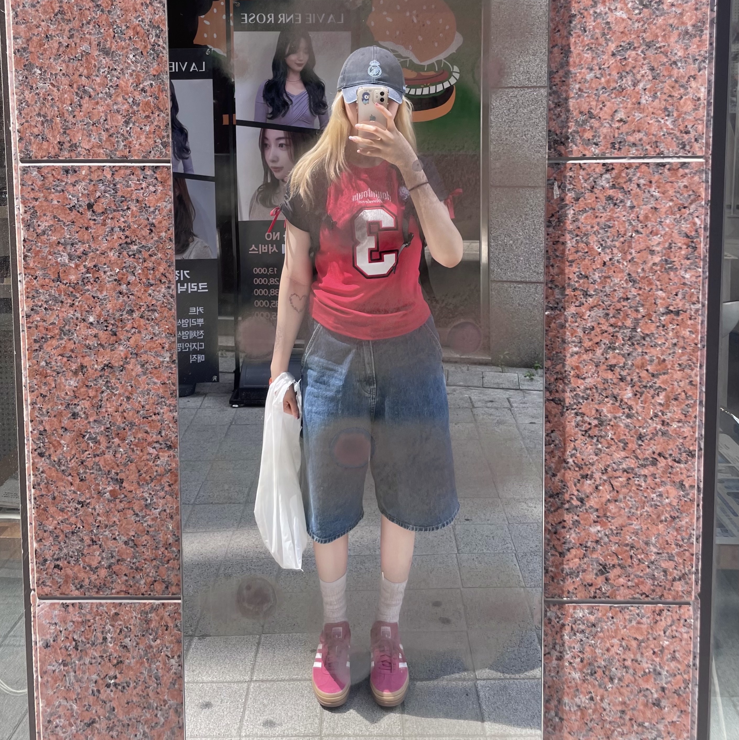 (W) Adidas Gazelle Bold Wild Pink Cloud White 착용 스타일