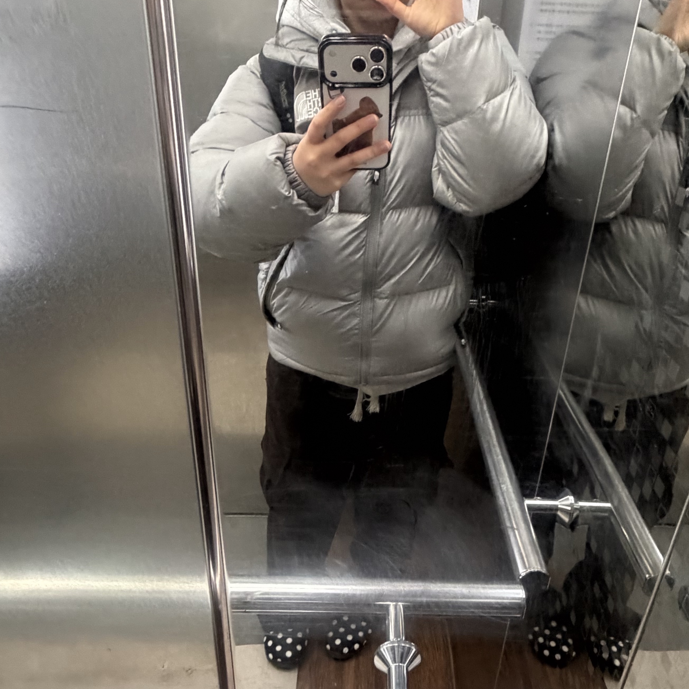 Subu Permanent F-Line Dots, The North Face Nuptse On Ball Jacket Gray - 24FW 착용 스타일 - 5