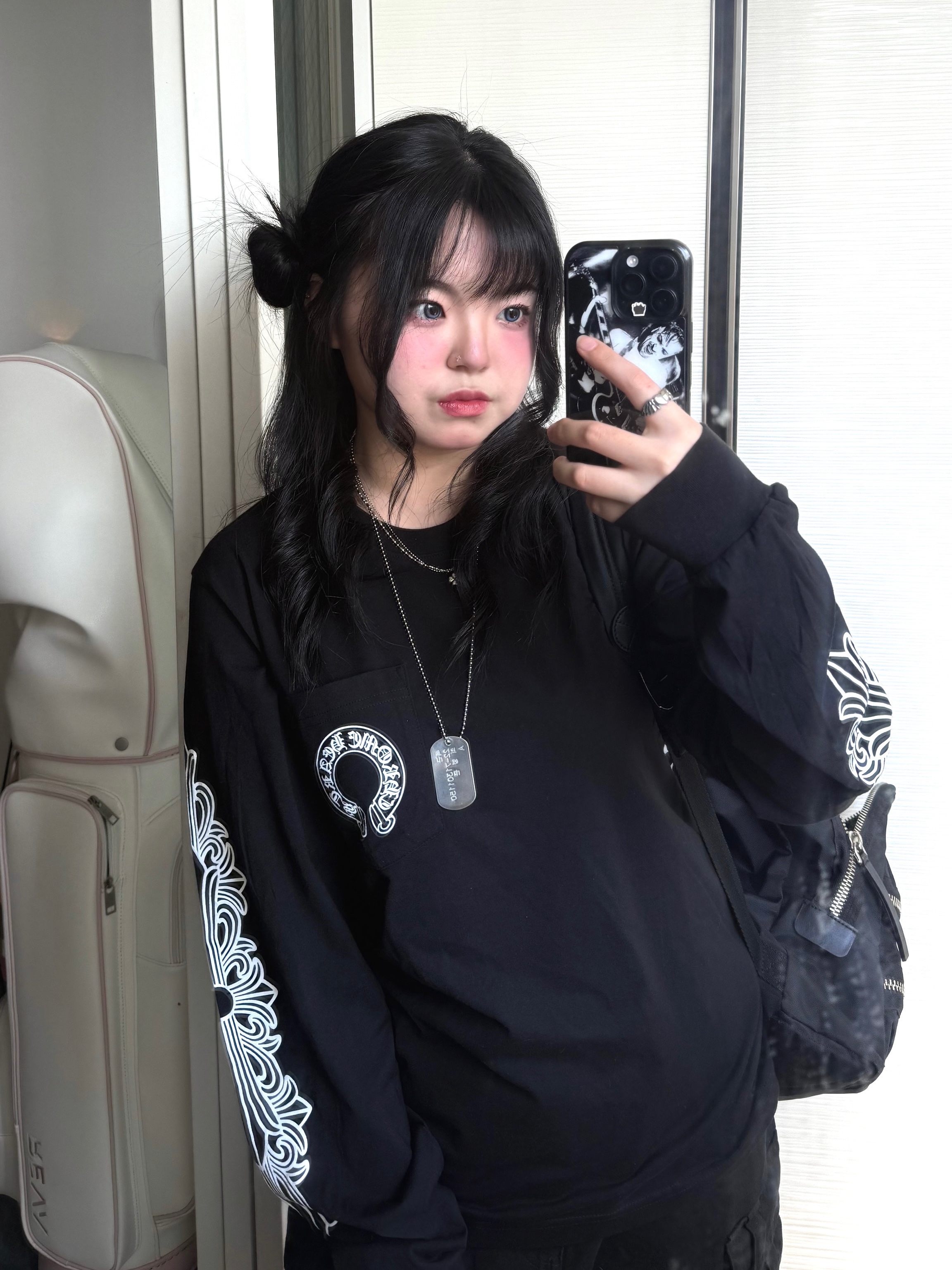 Chrome Hearts Horse Shoe Long Sleeve T-Shirt Black 착용 스타일 - 2