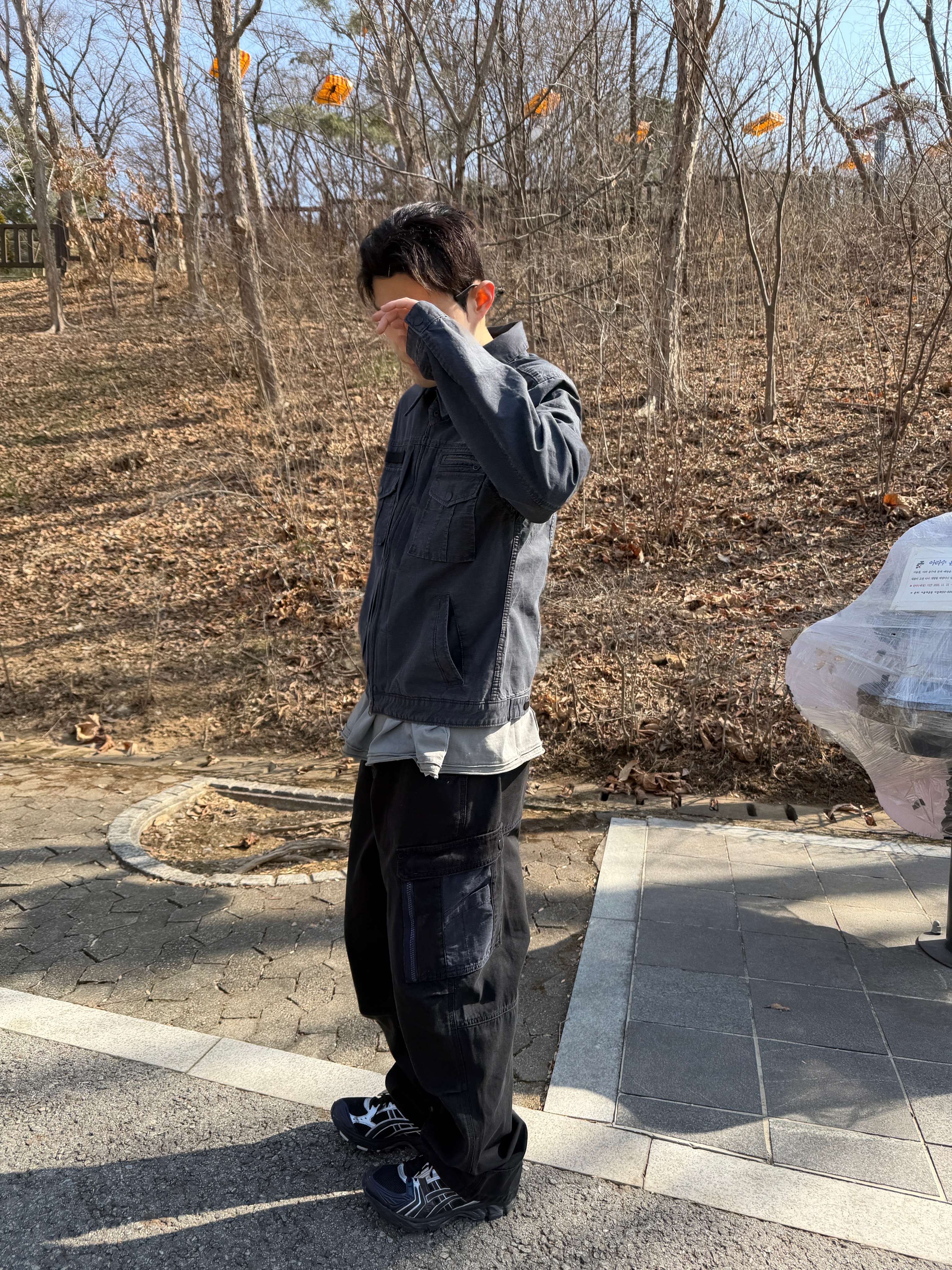 Undermycar 25SS Suede Oversized Work Jacket Brown, Asics x Atmos x Undermycar Gel-Kayano 14 Black Pure Silver 착용 스타일 - 5