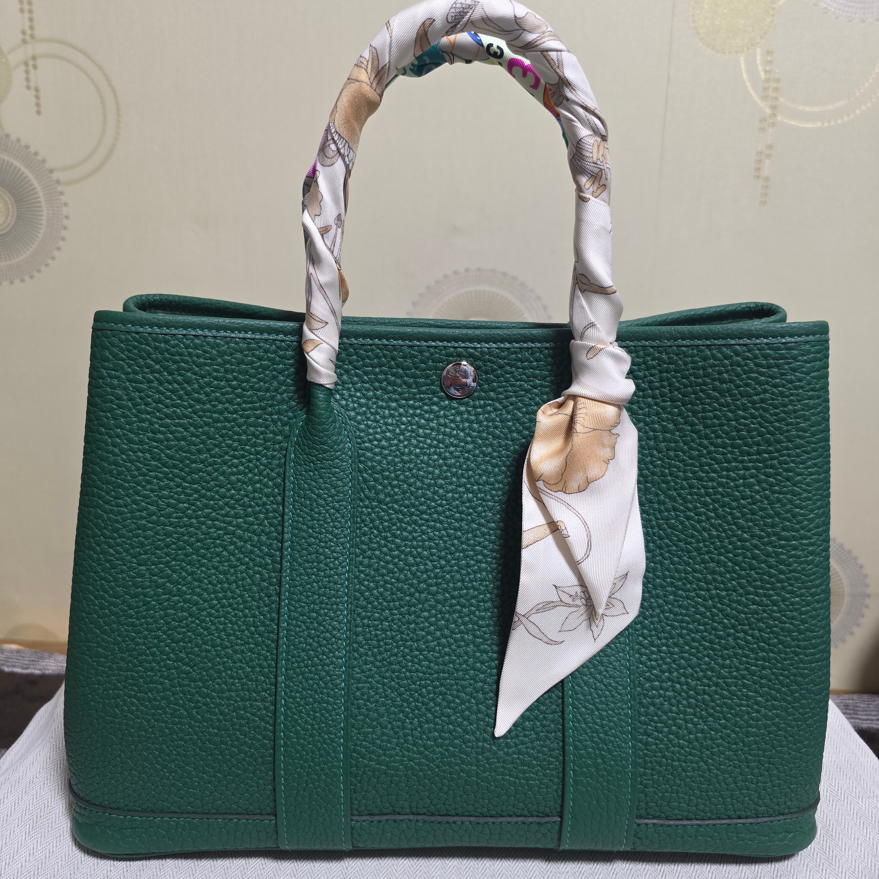 Hermes Garden Party 30 Bag Negonda & Palladium Vert Moyen 착용 스타일 - 2
