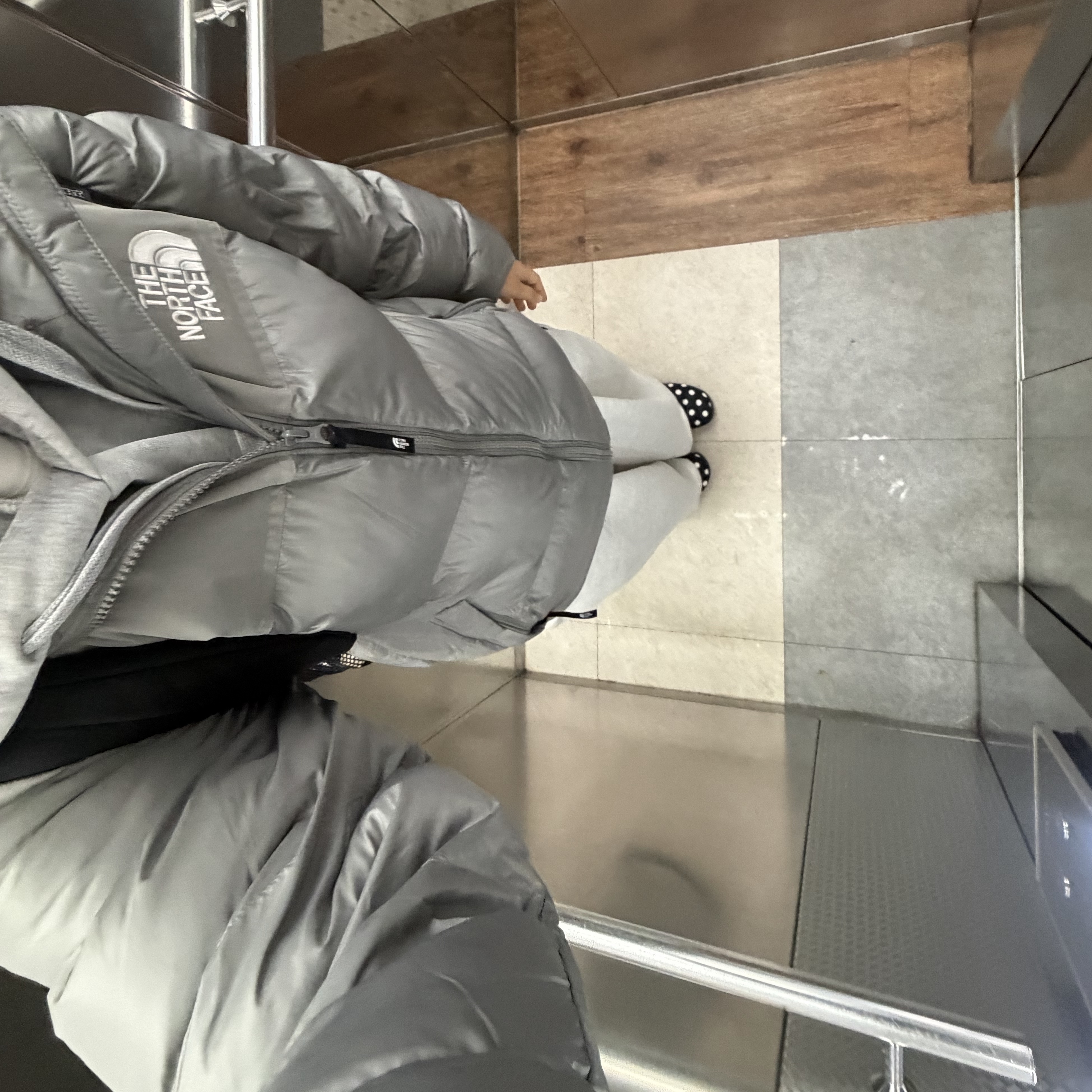 Subu Permanent F-Line Dots, The North Face Nuptse On Ball Jacket Gray - 24FW 착용 스타일 - 6