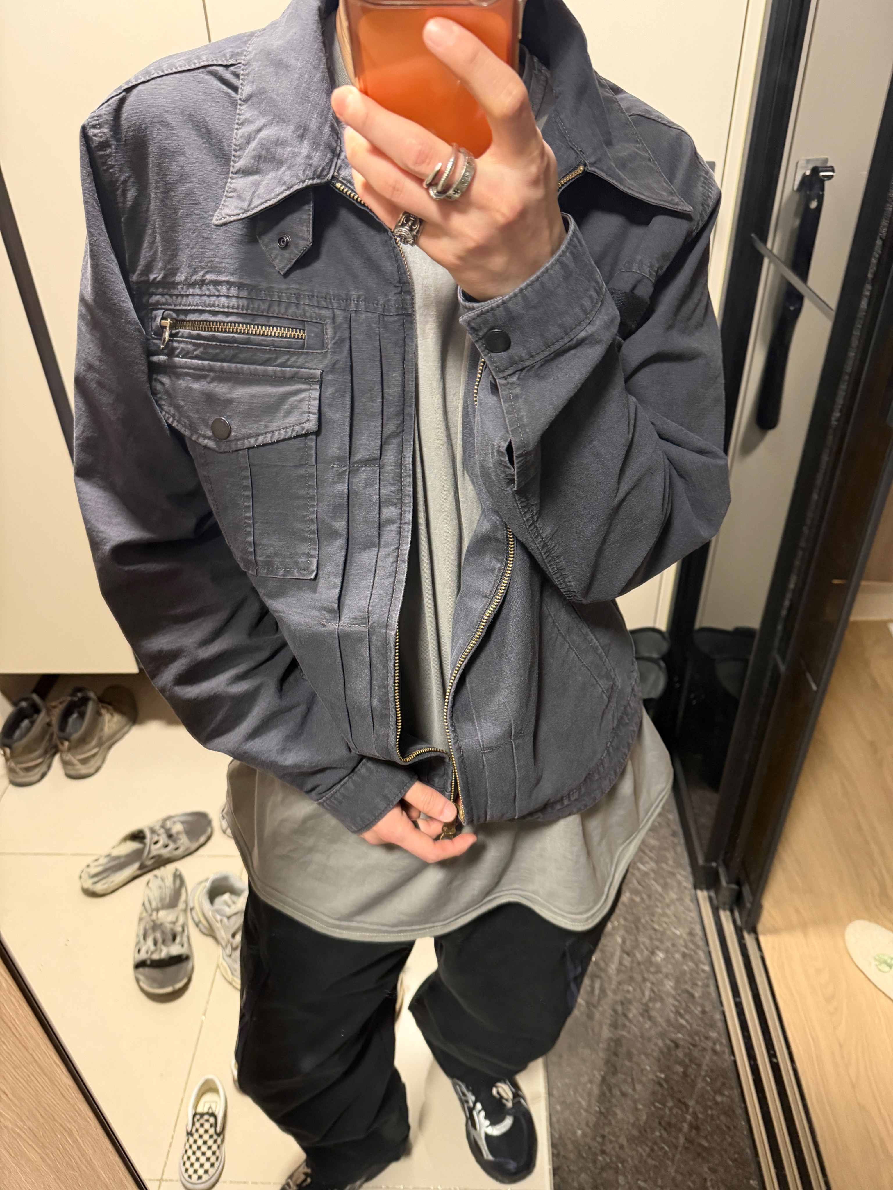 Undermycar 25SS Suede Oversized Work Jacket Brown, Asics x Atmos x Undermycar Gel-Kayano 14 Black Pure Silver 착용 스타일 - 7