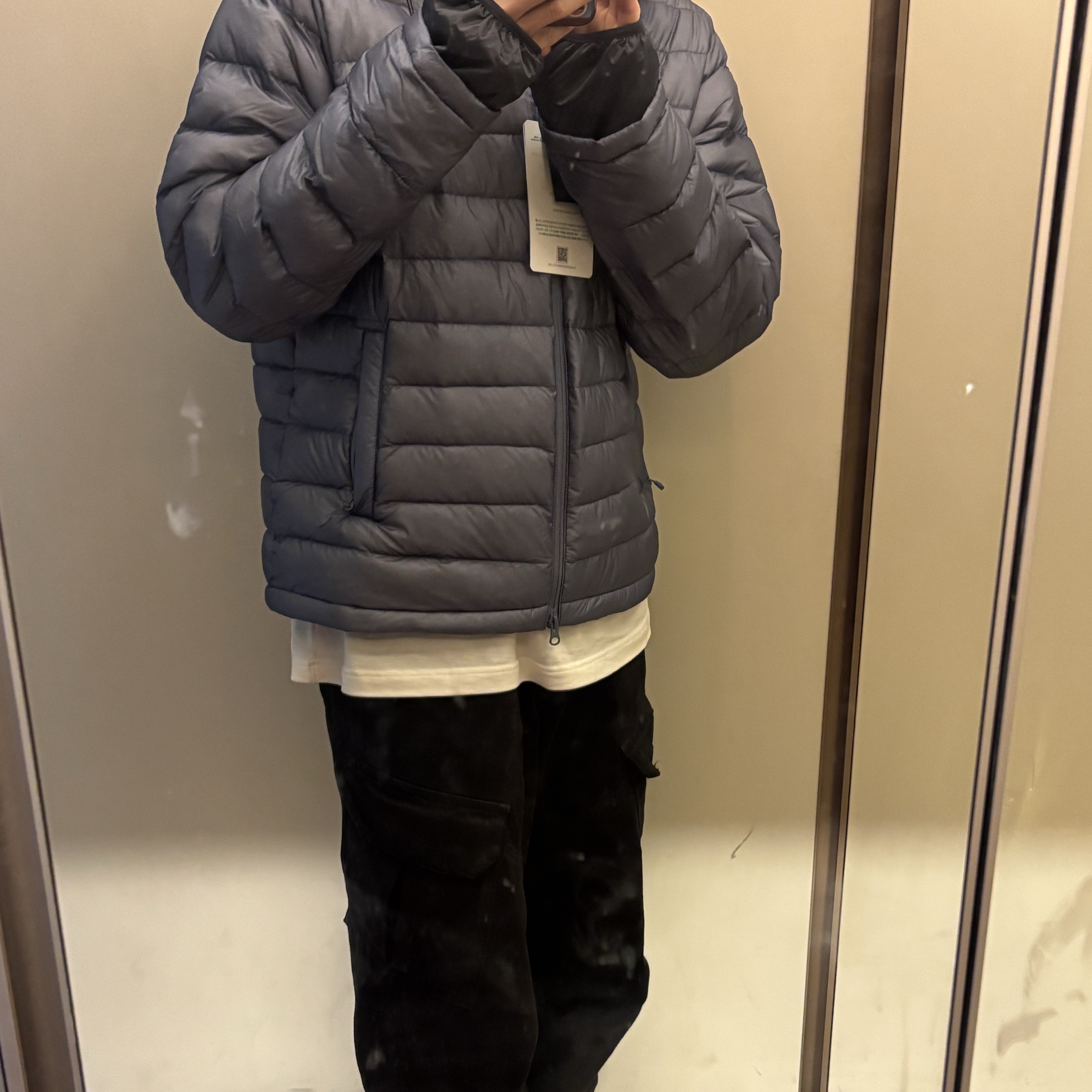 Sansan Gear Suffix Puffer Jacket Navy - 25FW 착용 스타일