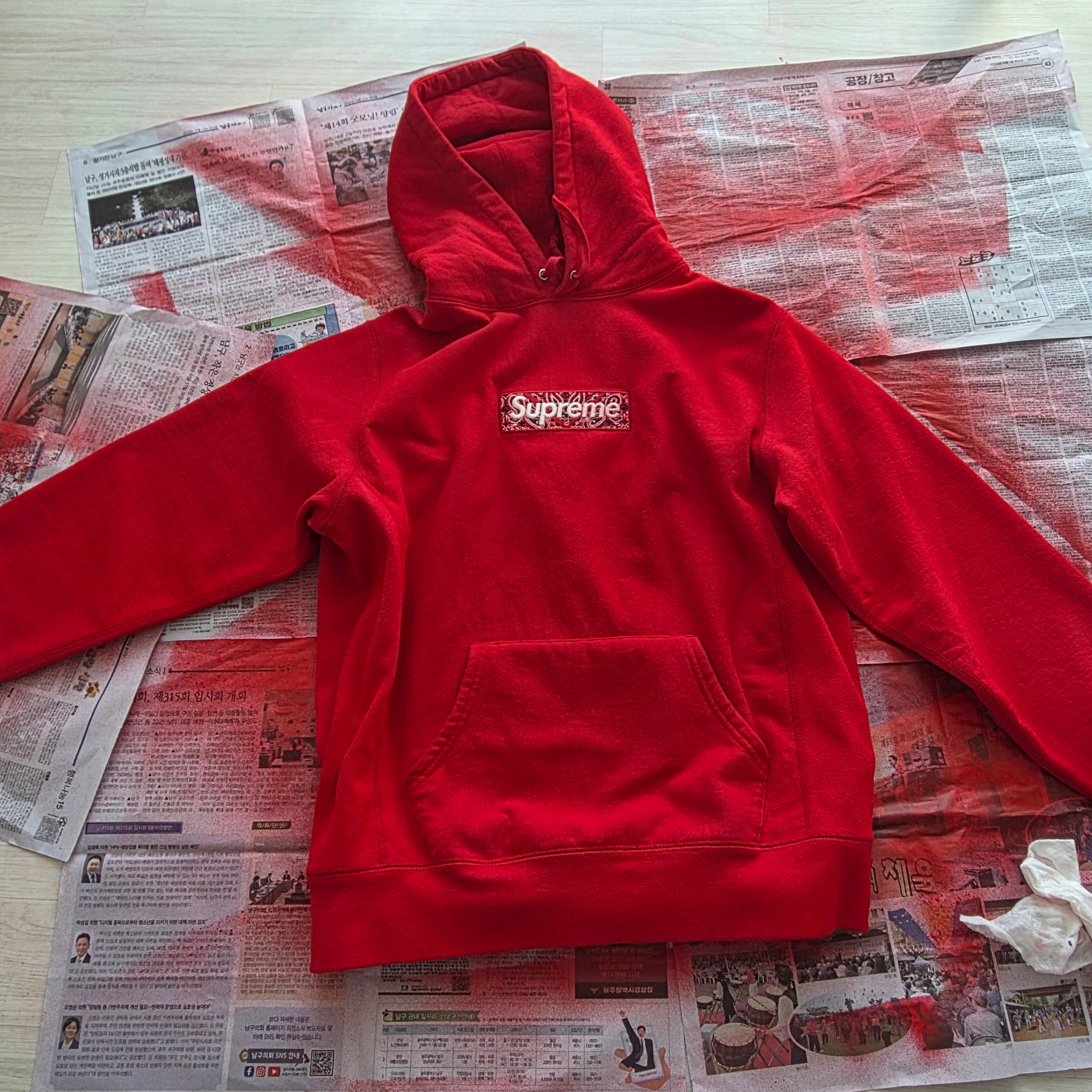 Supreme Bandana Box Logo Hooded Sweatshirt Red - 19FW 착용 스타일