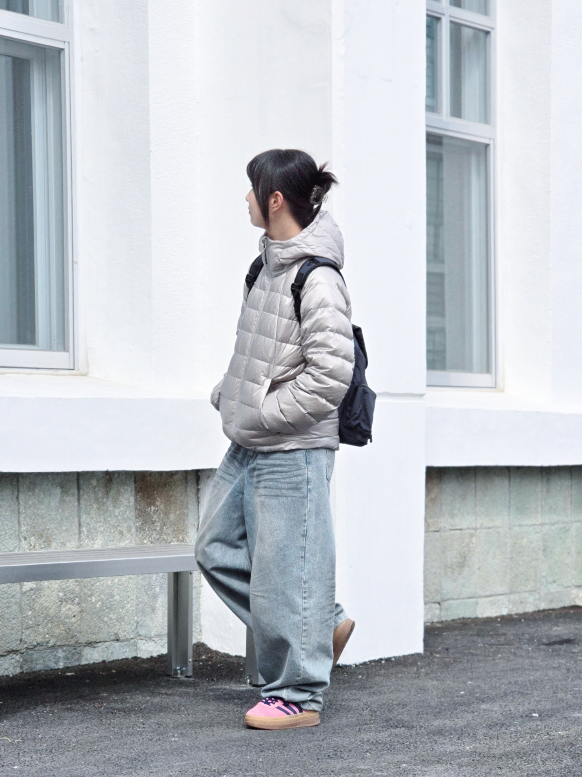 Musinsa Standard Iron Light Down Jacket Light Grey, (W) Adidas Gazelle Bold Pink Glow Victory Blue 착용 스타일