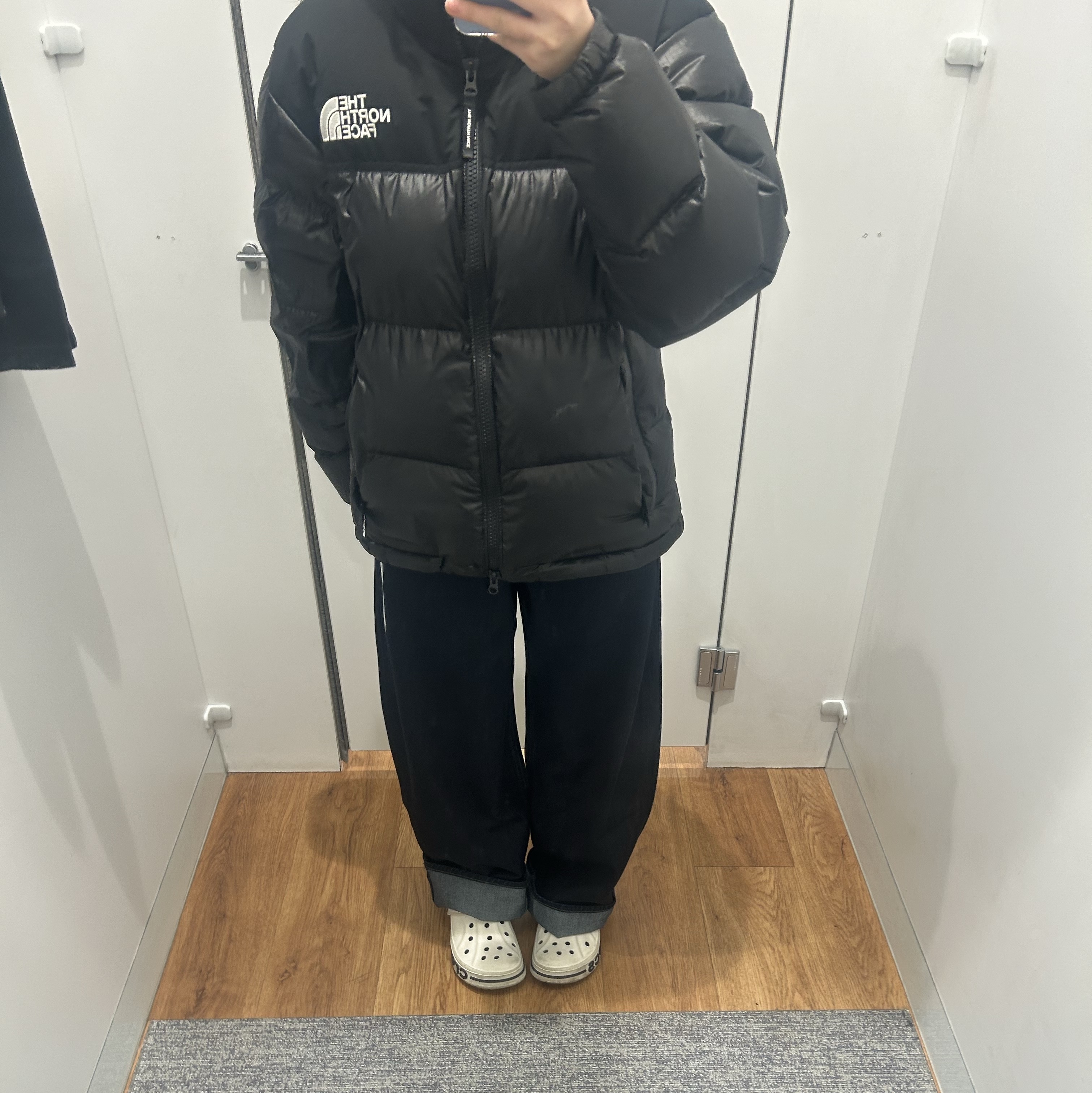 The North Face White Label Novelty Nuptse RDS Down Jacket Black 착용 스타일