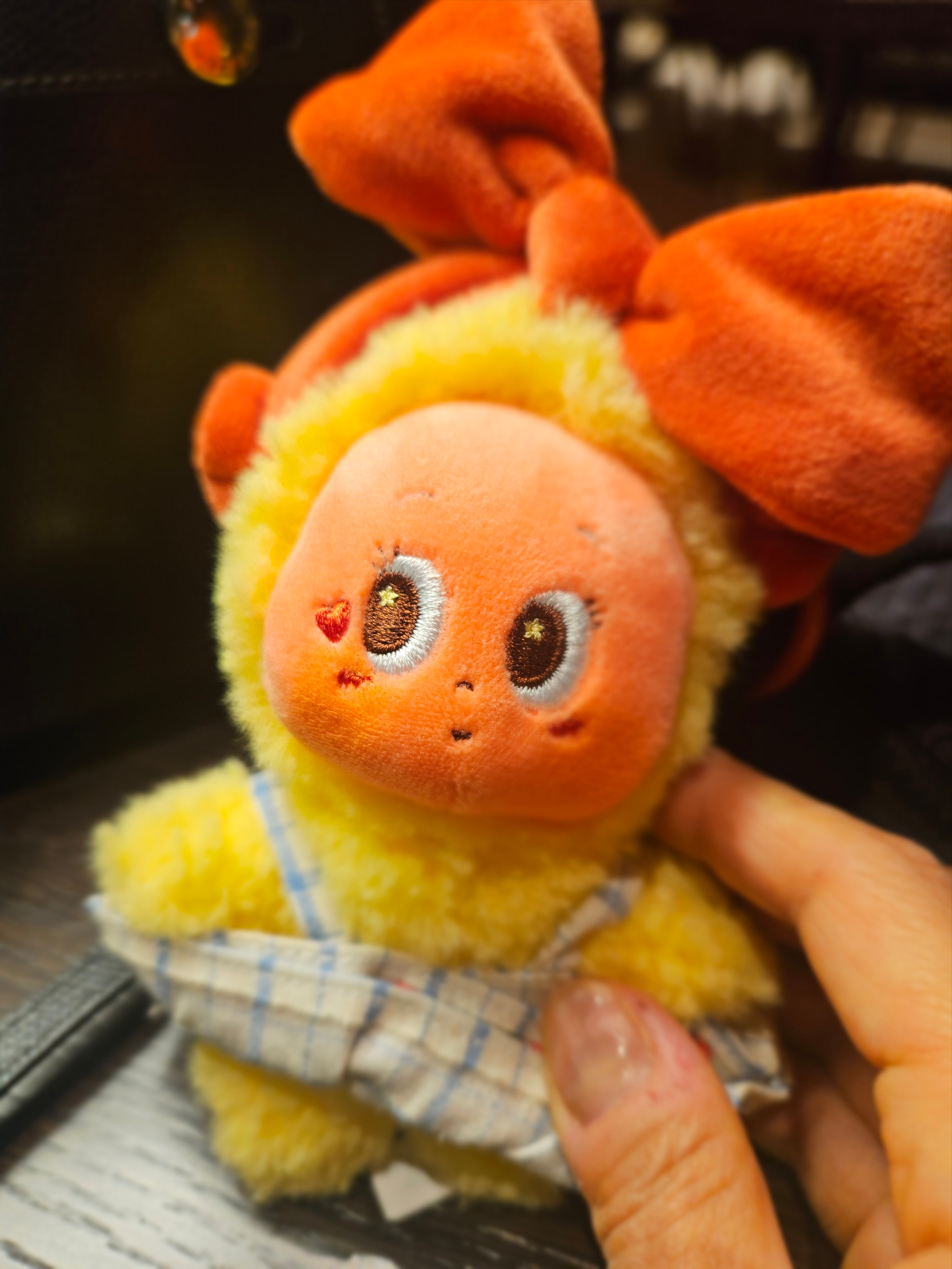 Pop Mart Twinkle Twinkle Crush On You Series Plush Pendent Skip A Beat (Opened Case), Human Made Heart Carabiner Yellow 착용 스타일 - 1