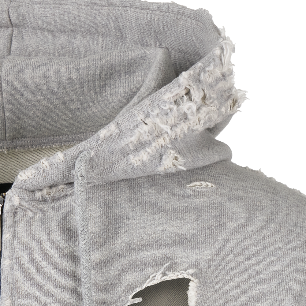 에모스탠스클럽 디스트레스드 후드 집업 그레이(emostanceclub Distressed Hoodie Zip-Up Grey) - 5