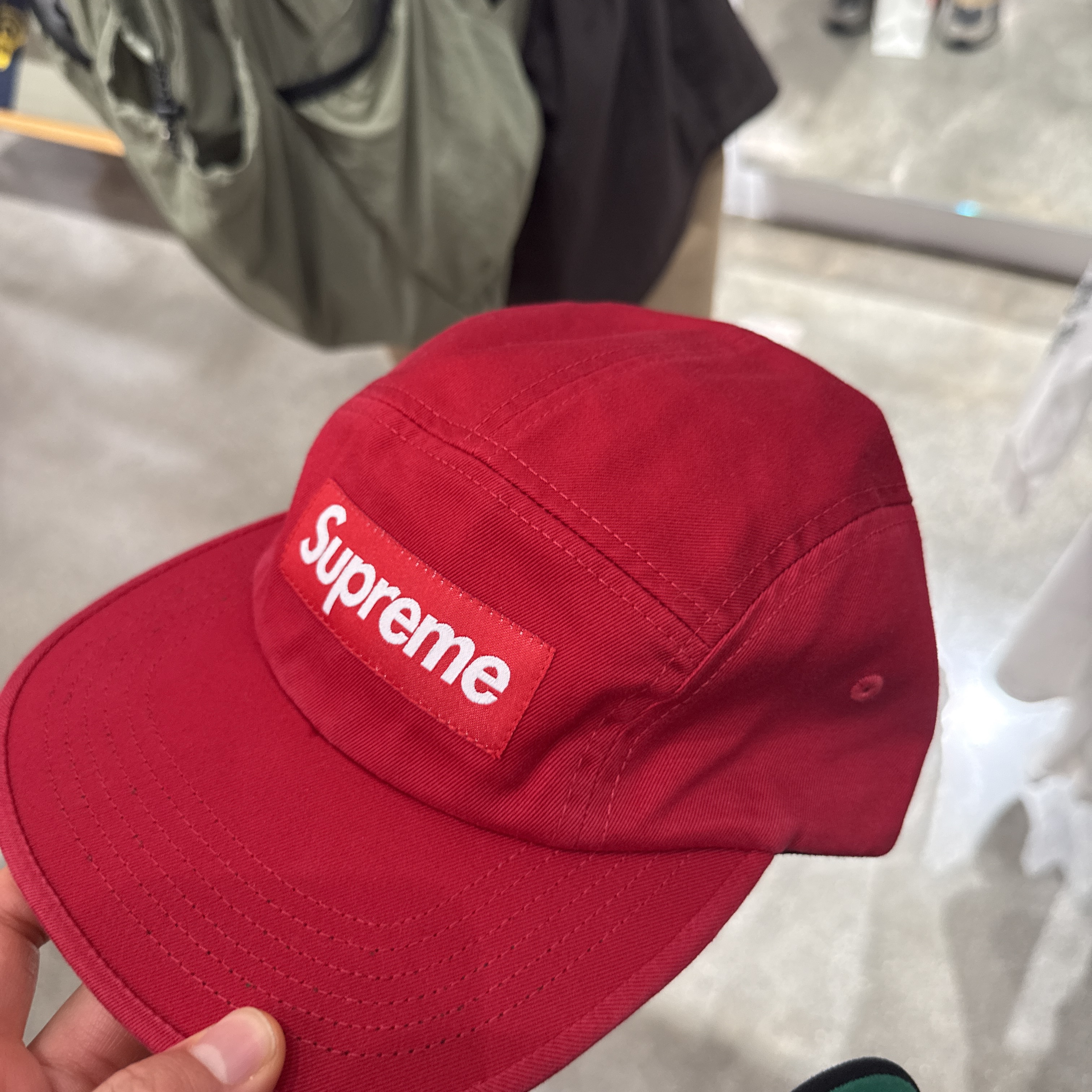 Supreme Washed Chino Twill Camp Cap Red - 26SS 착용 스타일