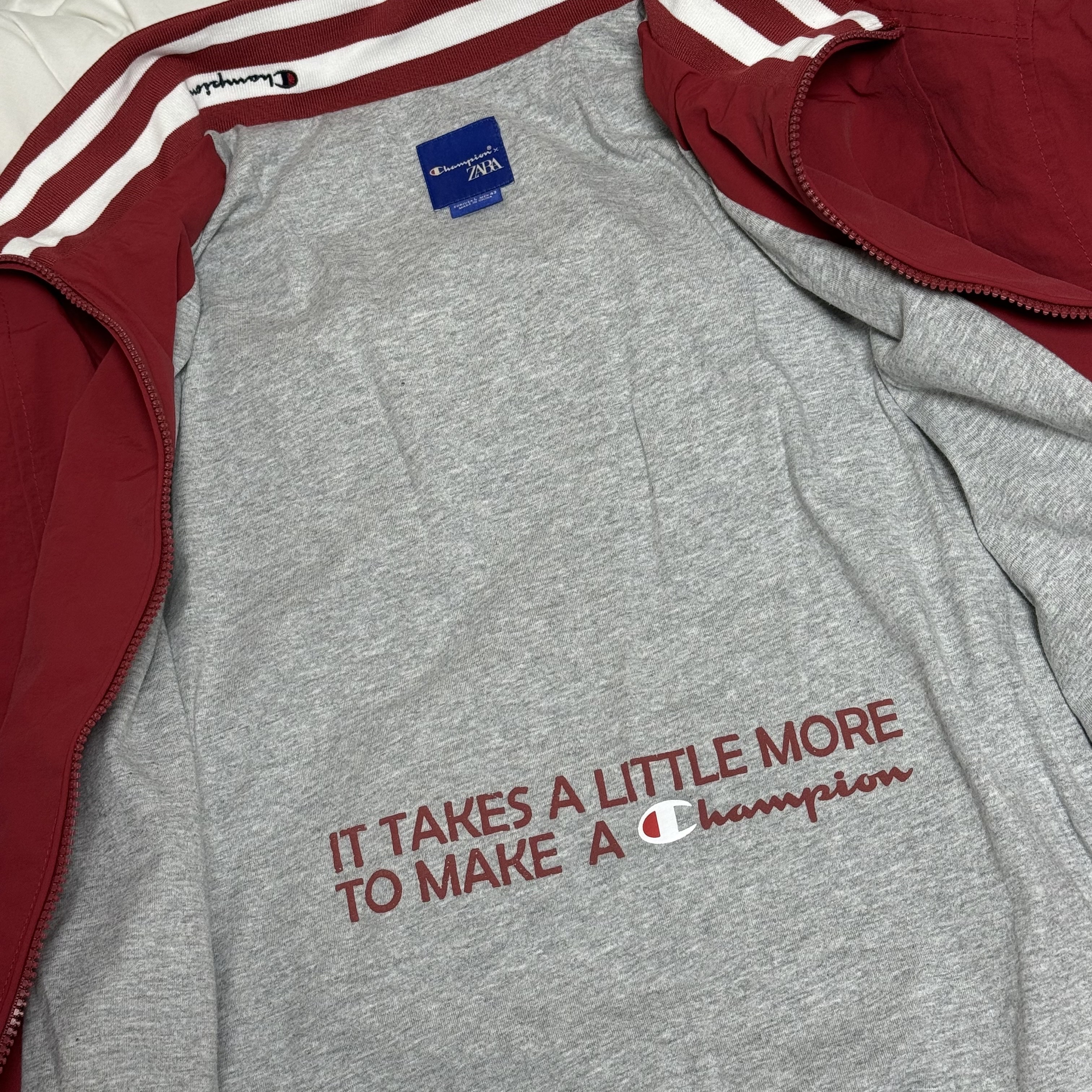 Zara x Champion Technical Patch Jacket Red 착용 스타일 - 2