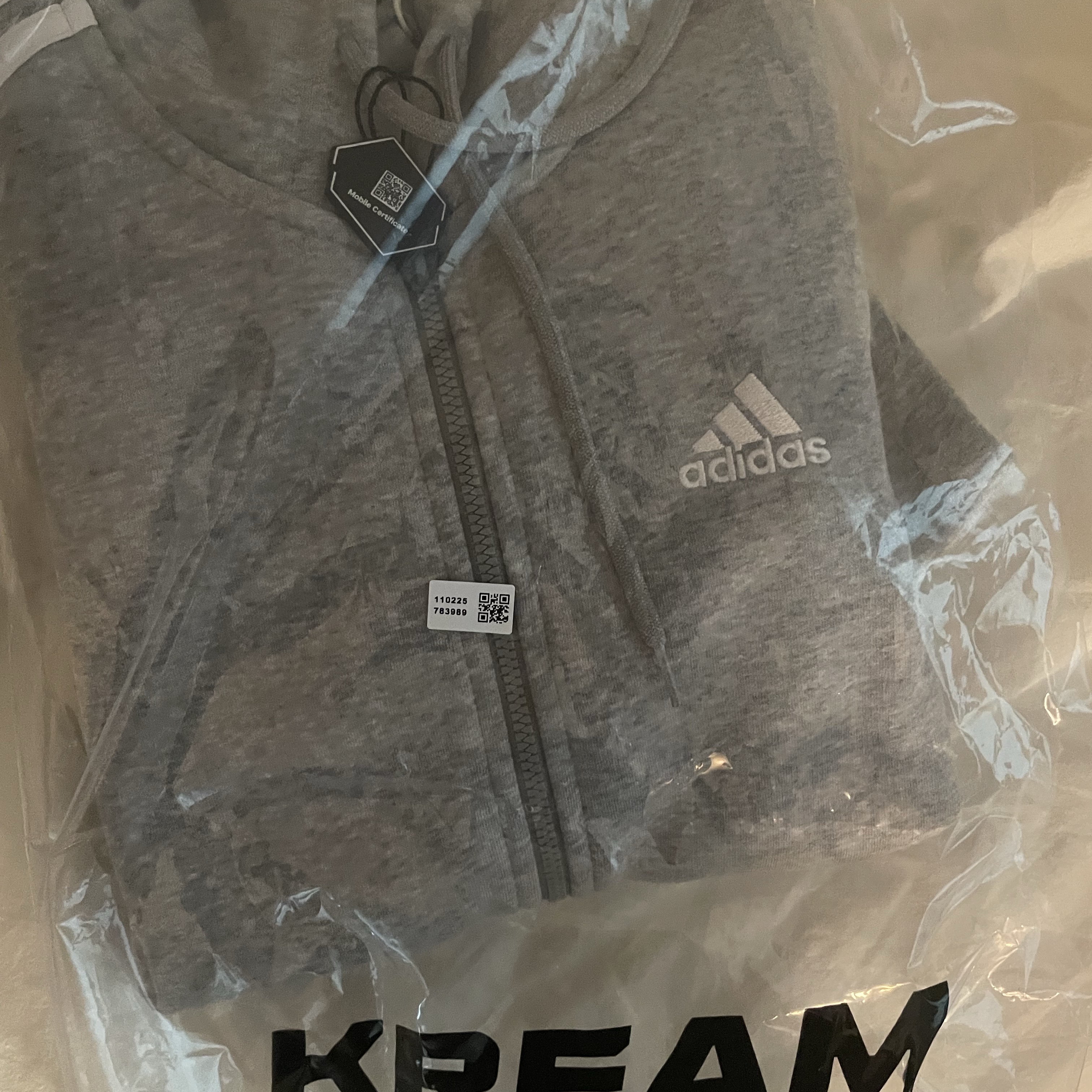 (W) Adidas Essentials 3S Full-Zip Fleece Hoodie Medium Grey Heather White - US Sizing 착용 스타일