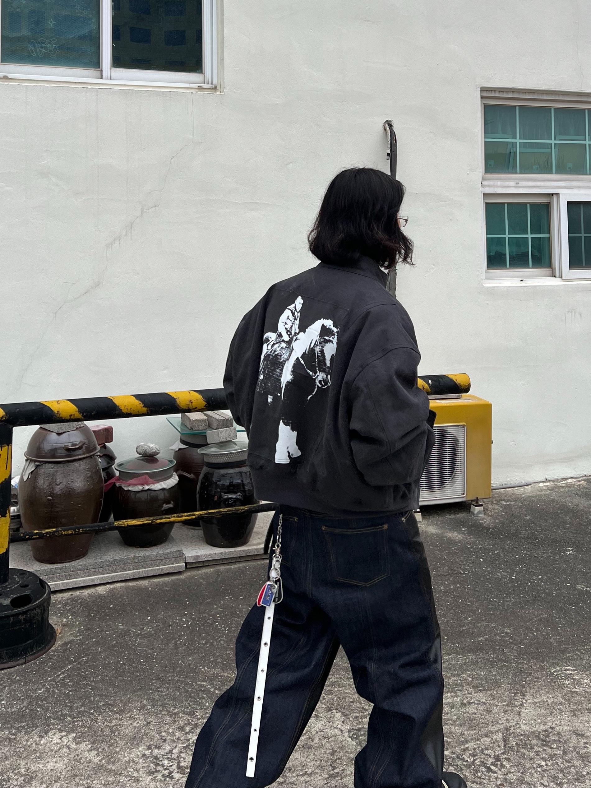 MJD Cowboy Canvas Harrington Jacket Charcoal, Undermycar MU.128 Original Logo Cracked Leather Belt Silver / Black 착용 스타일 - 8