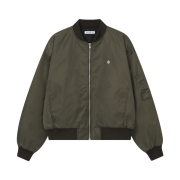 SLOW RECORD HOUSE Pixel Crop Bomber Jacket Khaki