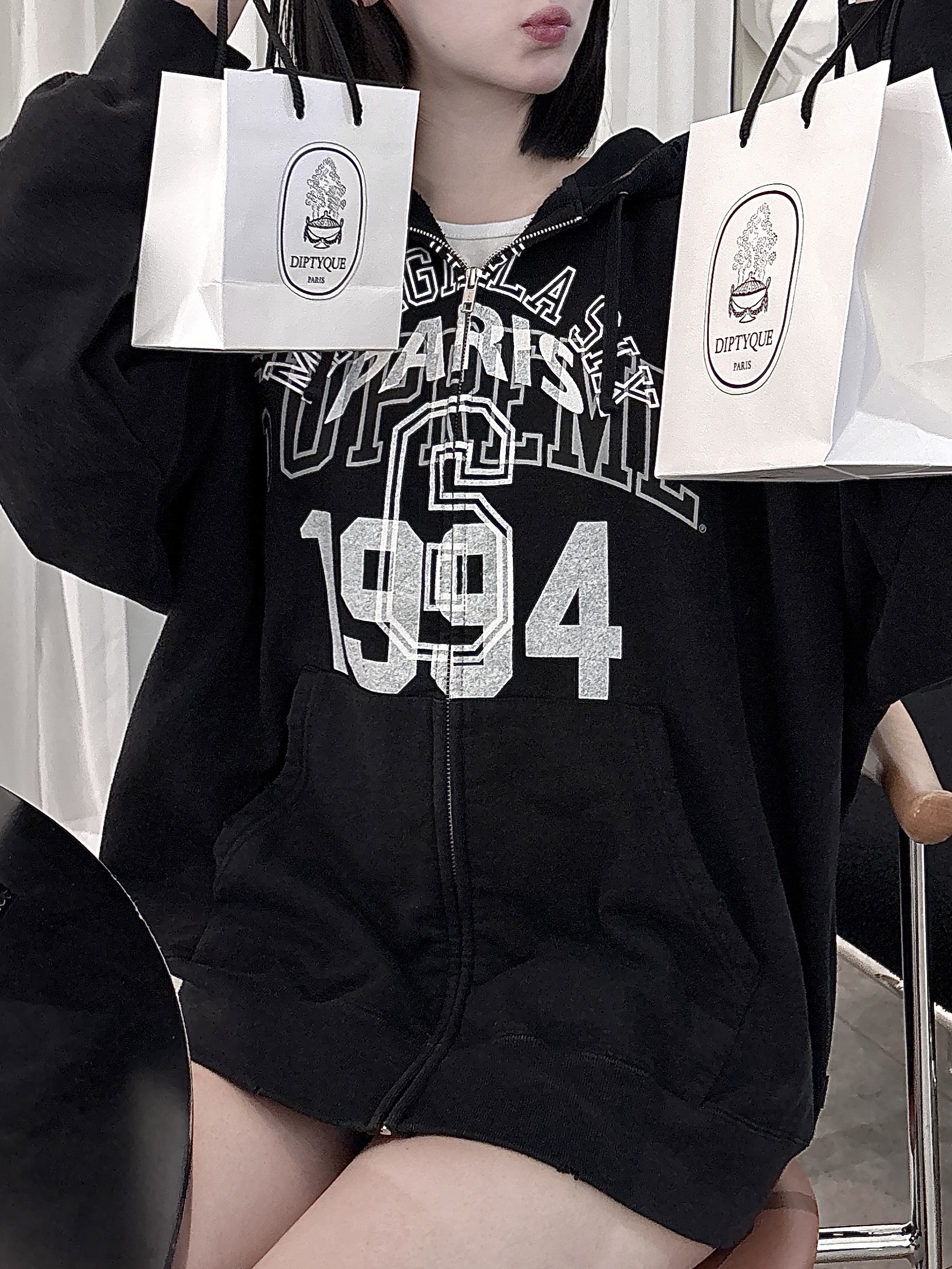 Supreme x MM6 Maison Margiela Zip Up Hooded Sweatshirt Black - 24SS 착용 스타일