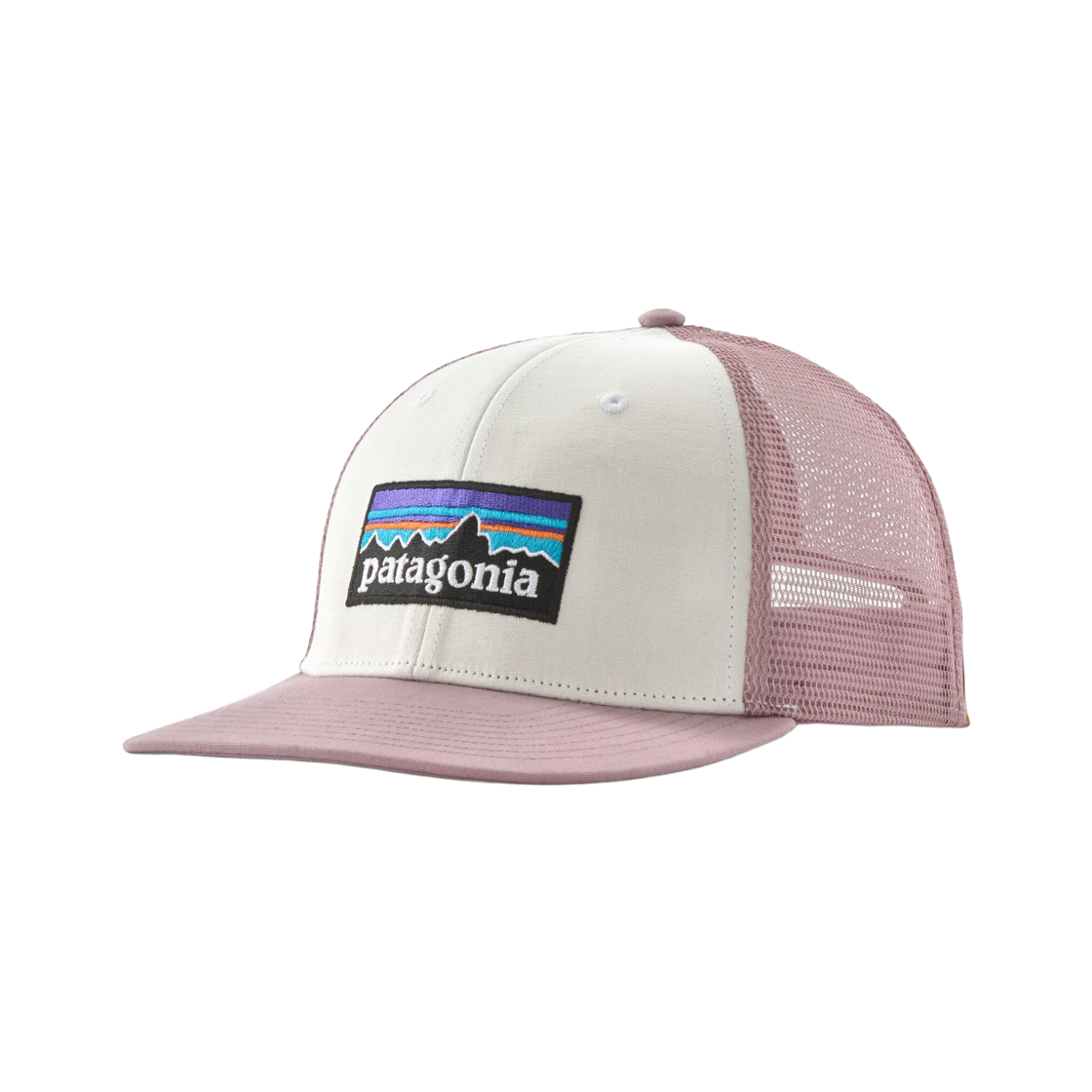 파타고니아 P-6 로고 트러커 햇 화이트 W 콰이엇 바이올렛(Patagonia P-6 Logo Trucker Hat White W Quiet Violet)