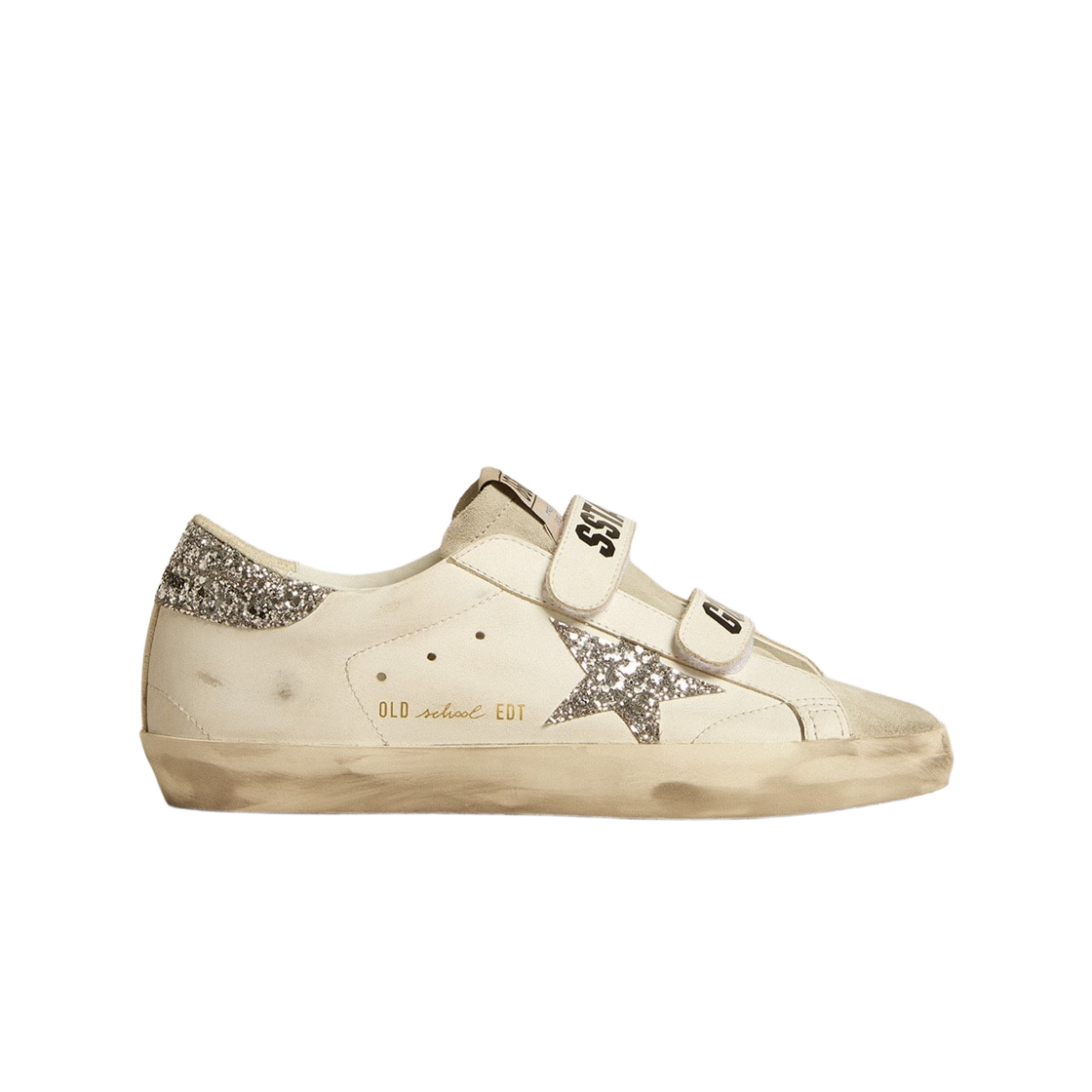 GWF00111-F005122-10273 (W) Golden Goose Old School with Silver Glitter Star and Ice Grey Suede Tongue White