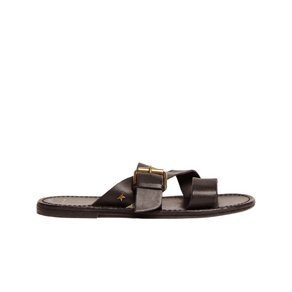 GWF00323-F003006-90100 (W) Golden Goose Margaret Flat Sandals Resin Coated Leather Black