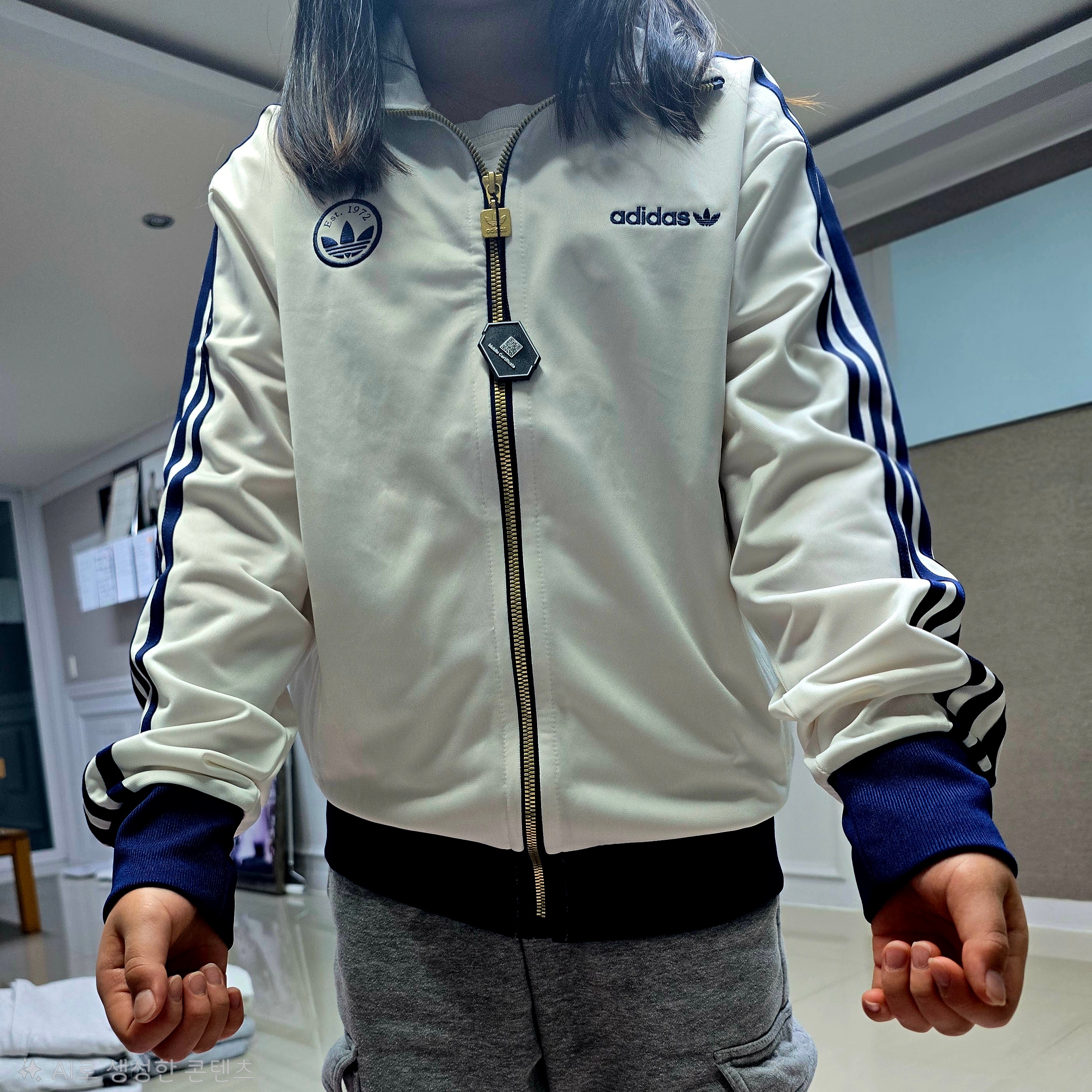 (W) Adidas Firebird Badge Track Top Cloud White - KR Sizing 착용 스타일
