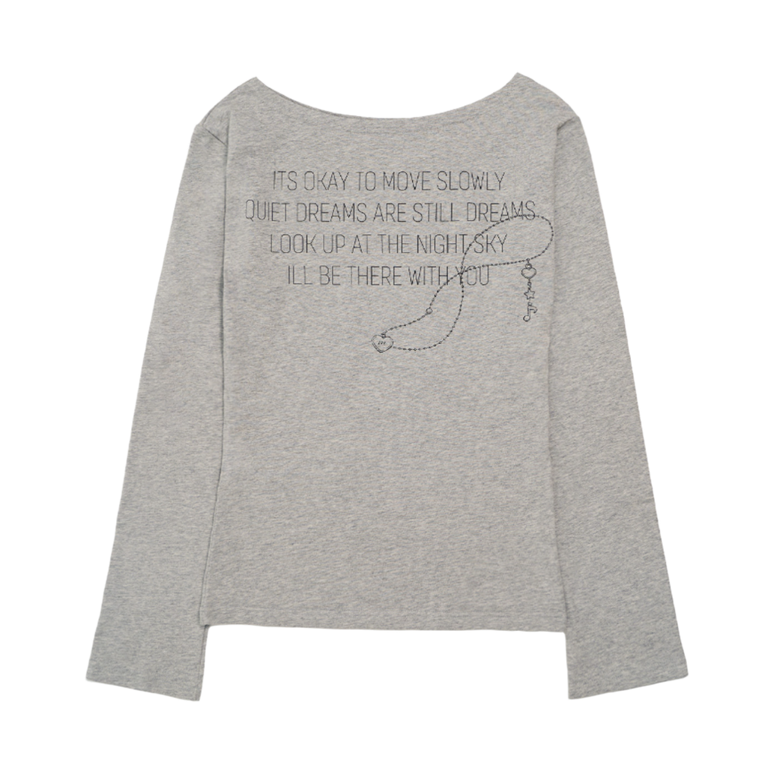 미헤브 M 네크리스 그래픽 보트넥 롱슬리브 티셔츠 멜란지(mihev M Necklace Graphic Boat Neck Long Sleeve Melange)