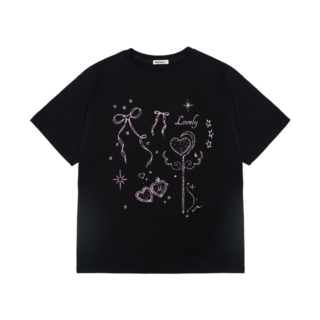 미헤브 미유 러블리 참 오버핏 반팔 티셔츠 블랙(mihev Miyu Lovely Charm Oversized T-Shirt Black)