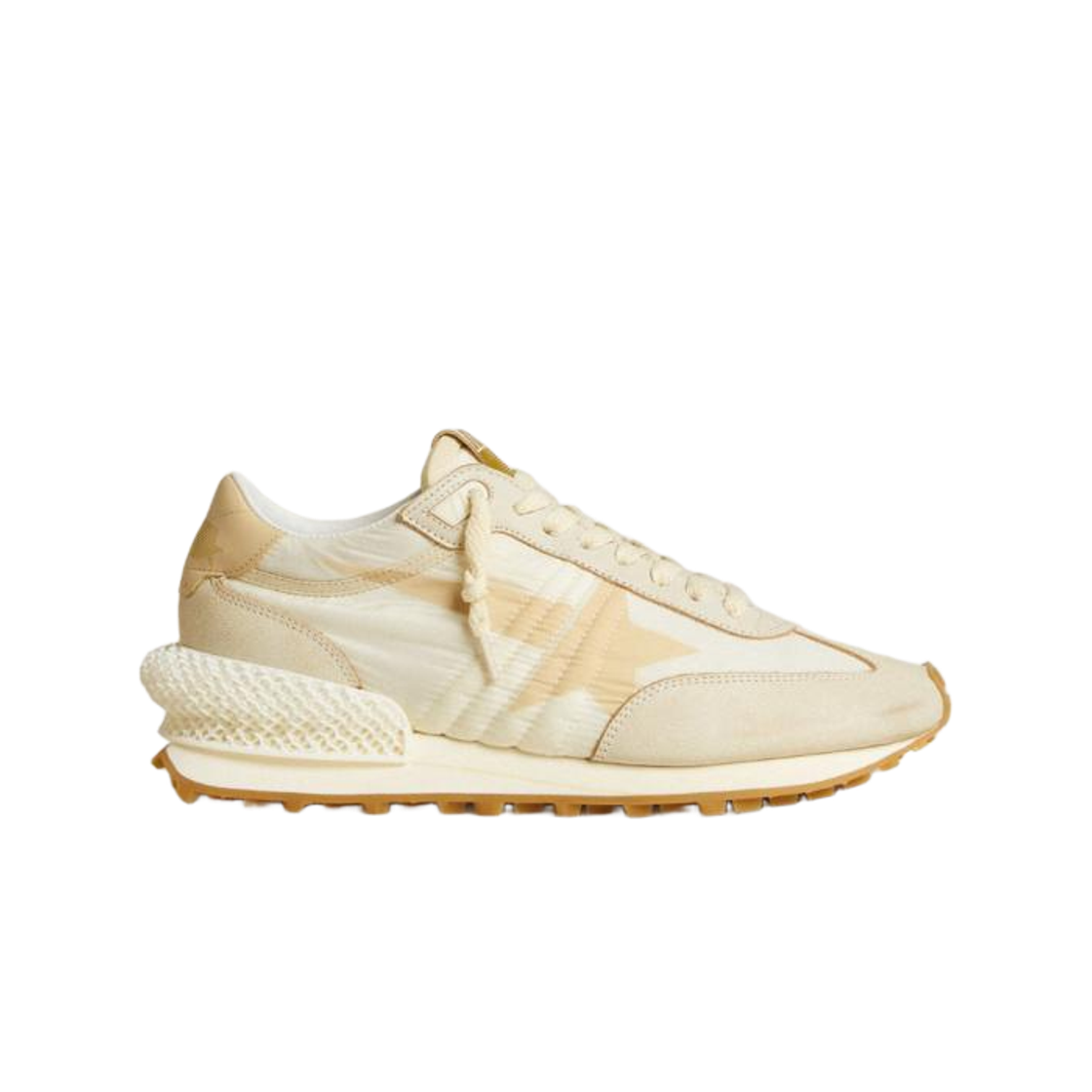 GWF00684-F006961-15723 (W) Golden Goose Marathon Beige Printed Star Beige Leather Heel Tab Sneakers Beige Light Grey
