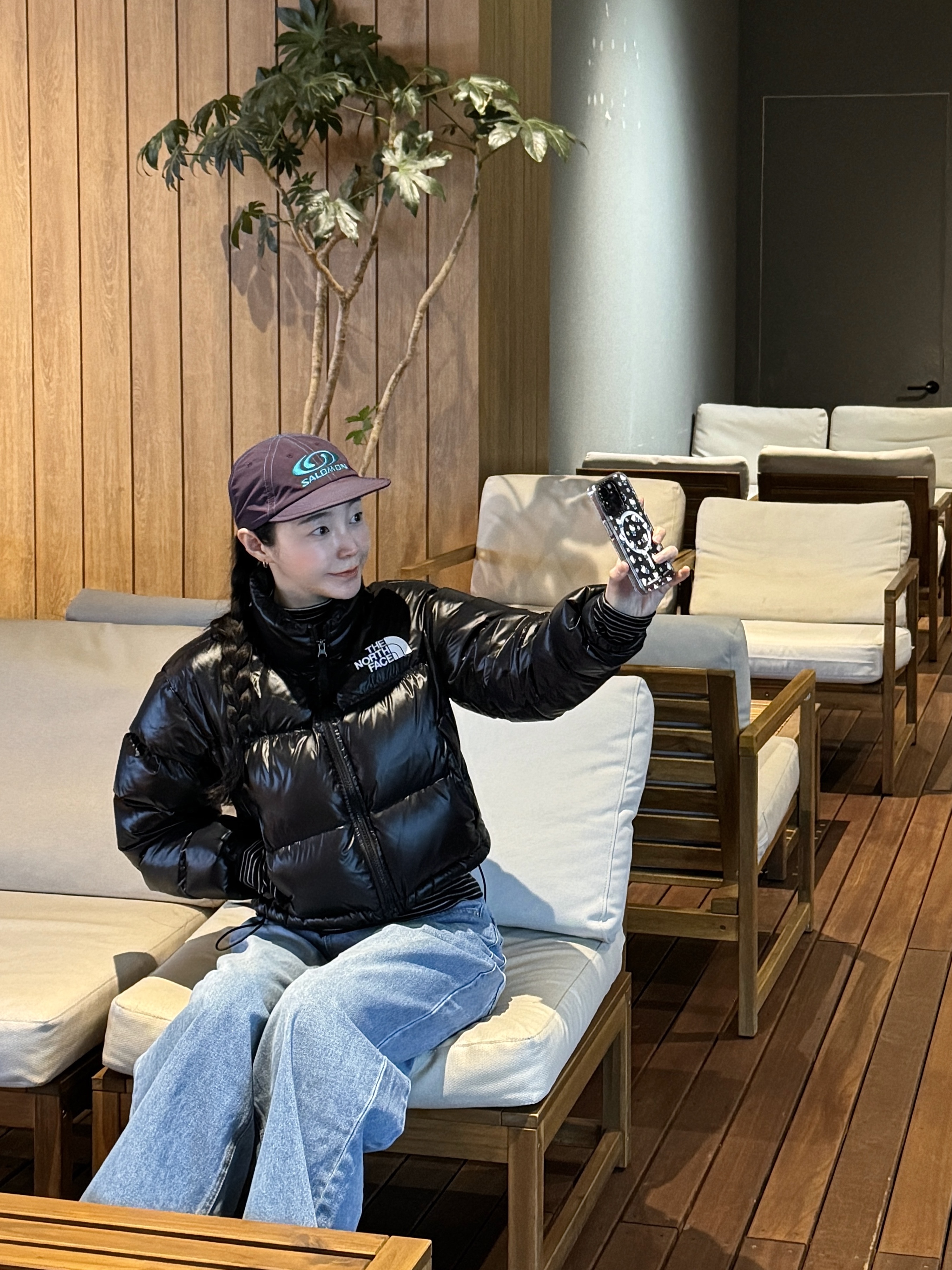 Salomon Link 6 Panel Cap Purple, (W) The North Face Nuptse Short Jacket TNF Black 착용 스타일 - 1