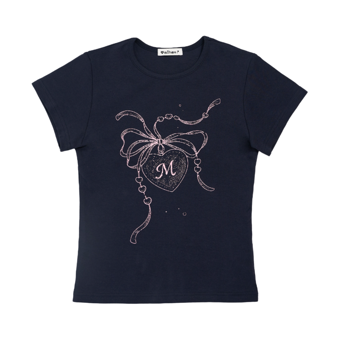 미헤브 M 하트 펜던트 반팔 티셔츠 네이비(mihev M Heart Pendant T-Shirt Navy)